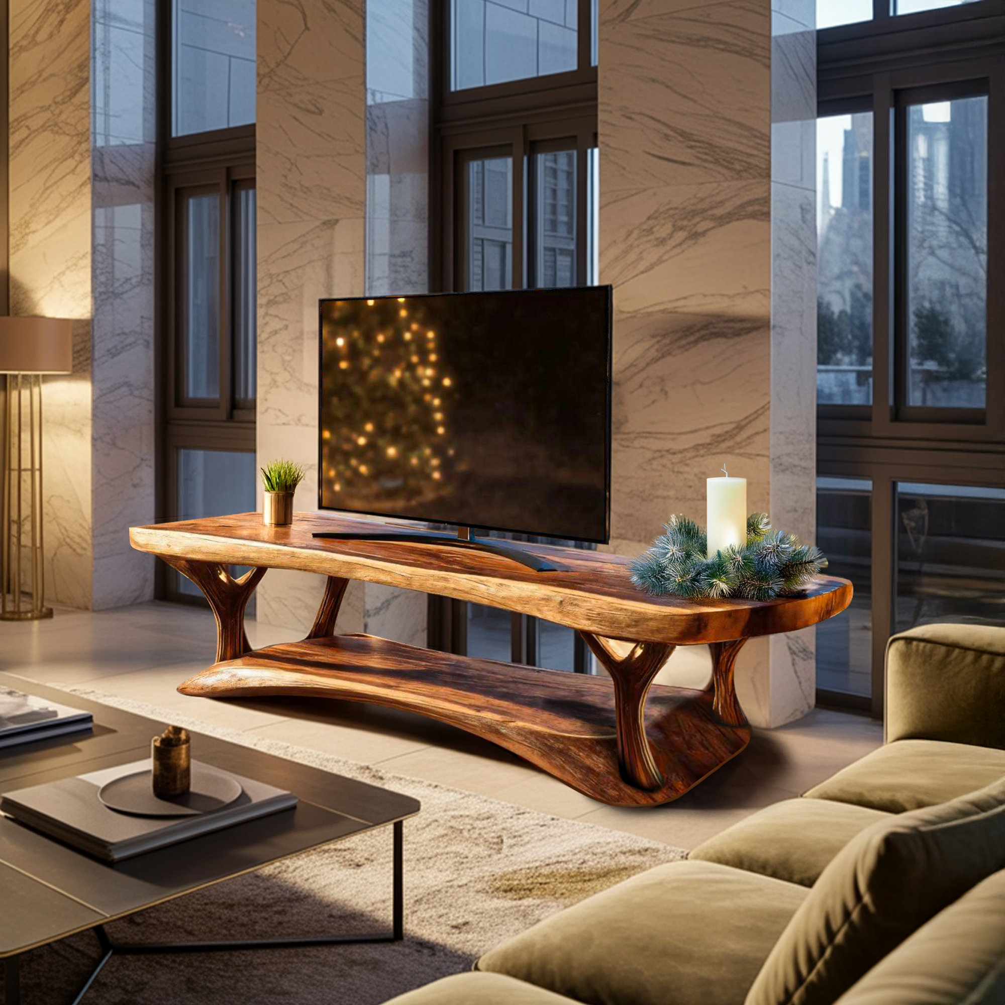 Mid Century Solid Wood TV Console For Holiday Bedroom Decor SILDTTRCTV005