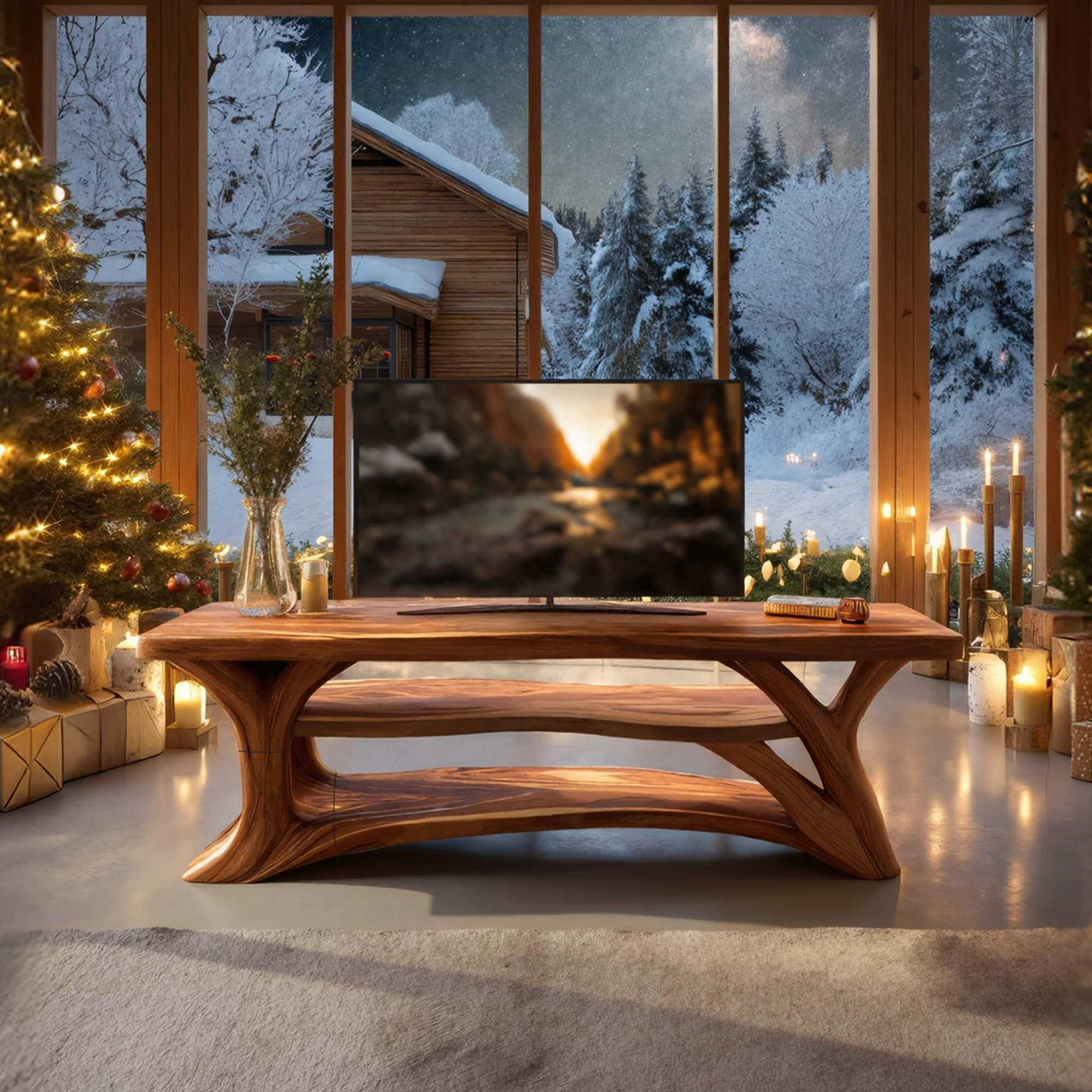 Mid Century Solid Wood TV Console For Cozy Christmas Living Room SILDTTRCTV041