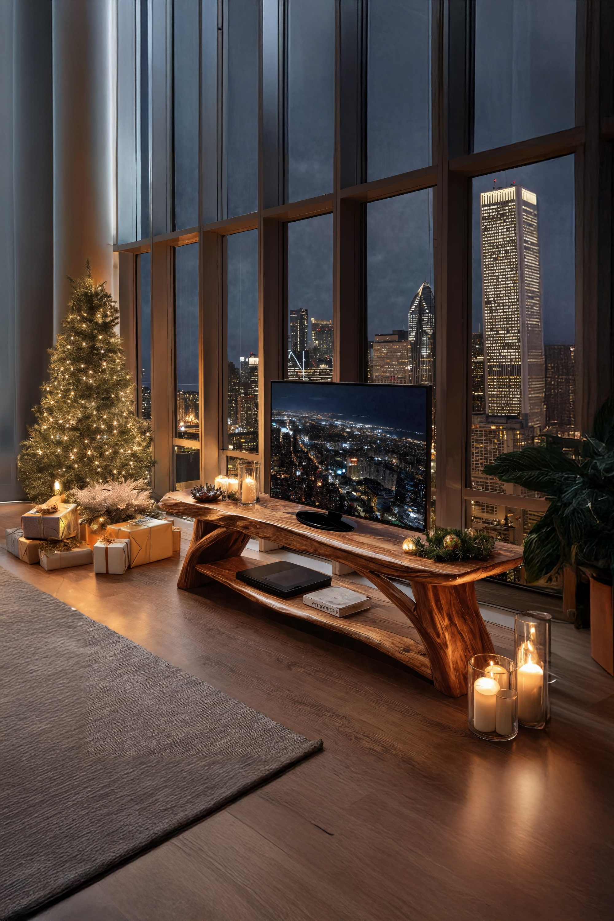 Modern Wooden Live Edge TV Console For Christmas Bedroom Design SILDTTRCTV032