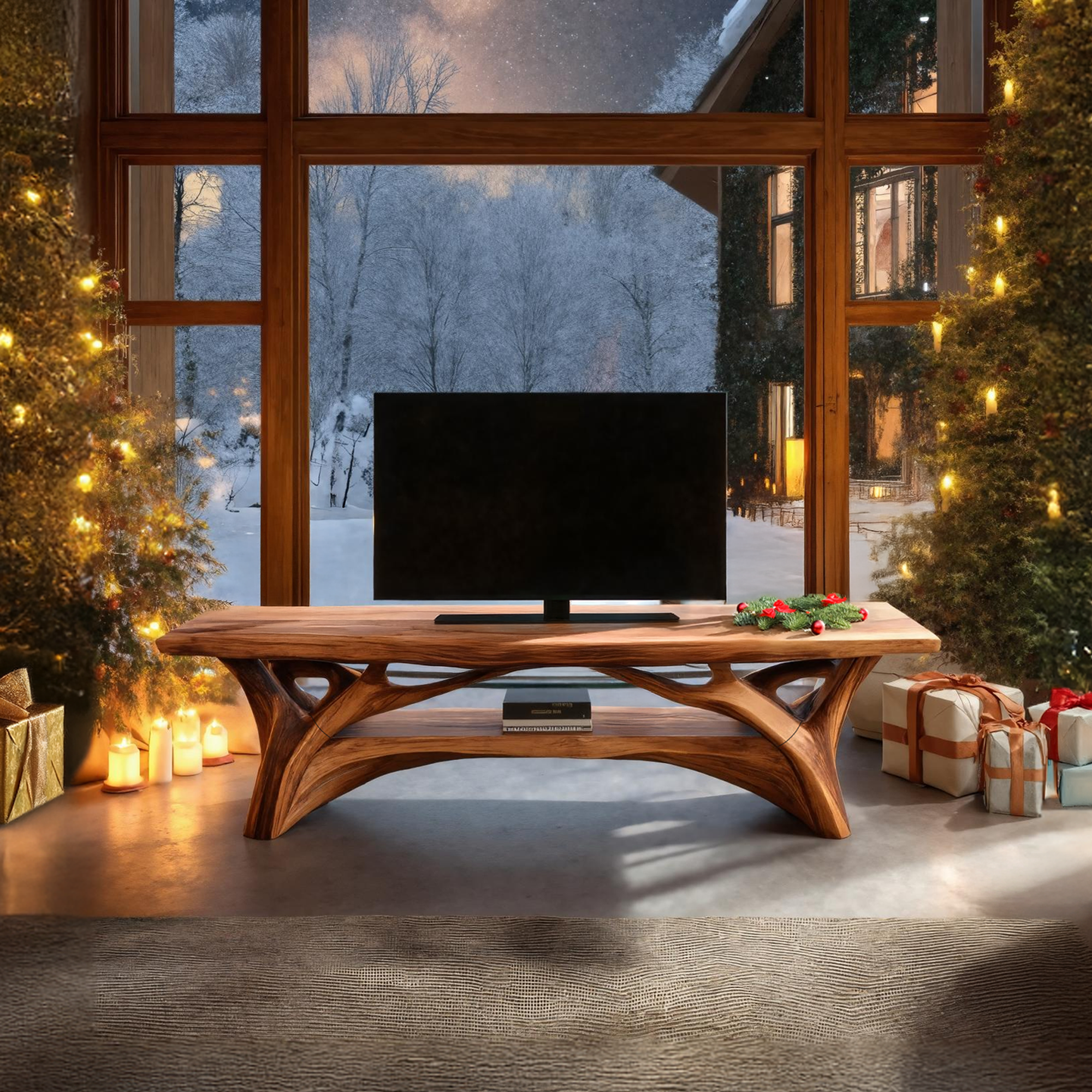 Handcrafted Wooden Live Edge TV Console For Cozy Winter Decor SILDTTRCTV007