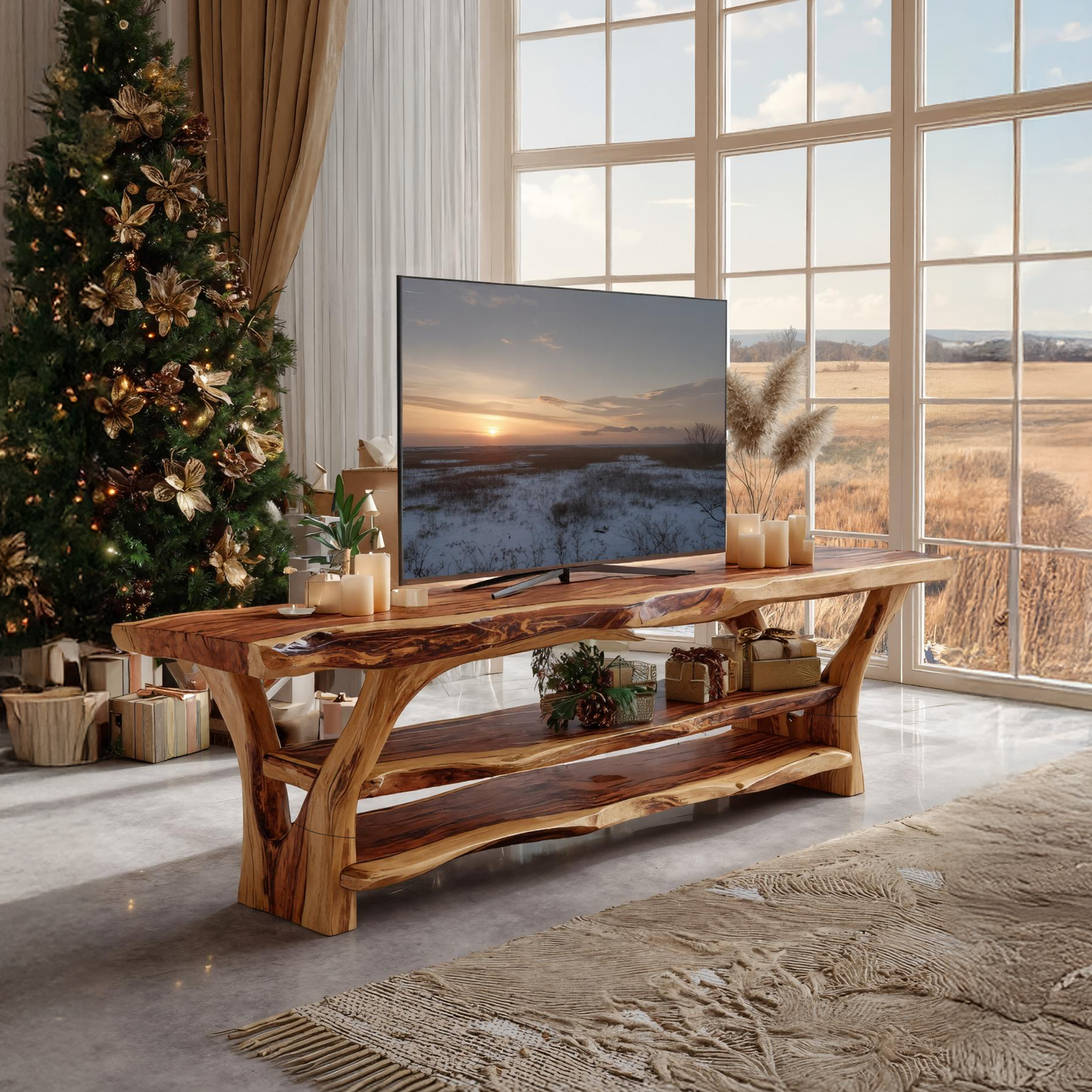 Modern Solid Wood TV Console For Christmas Living Room Design SILDTTRCTV028