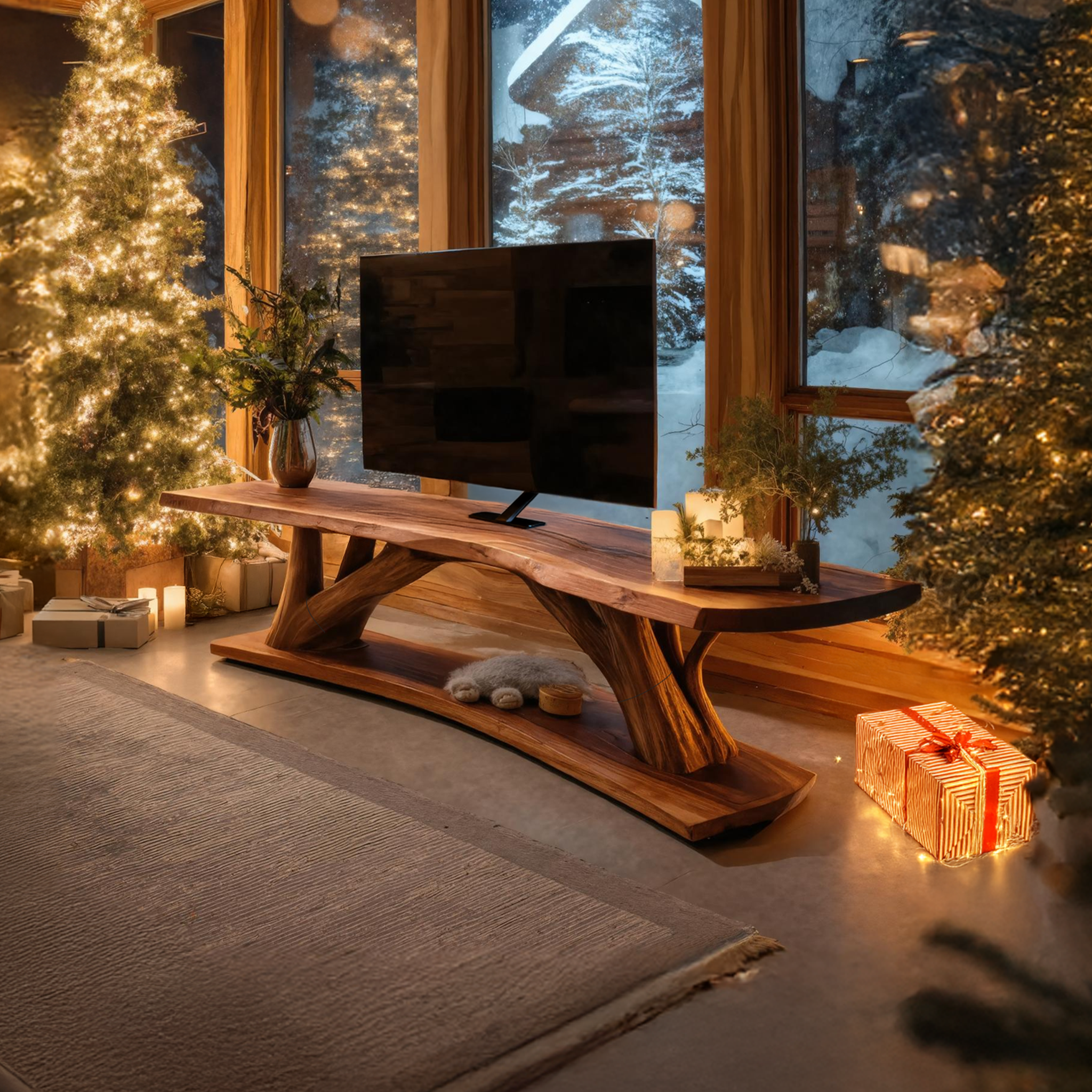 Mid Century Wooden Live Edge TV Console For Festive Bedroom SILDTTRCTV021