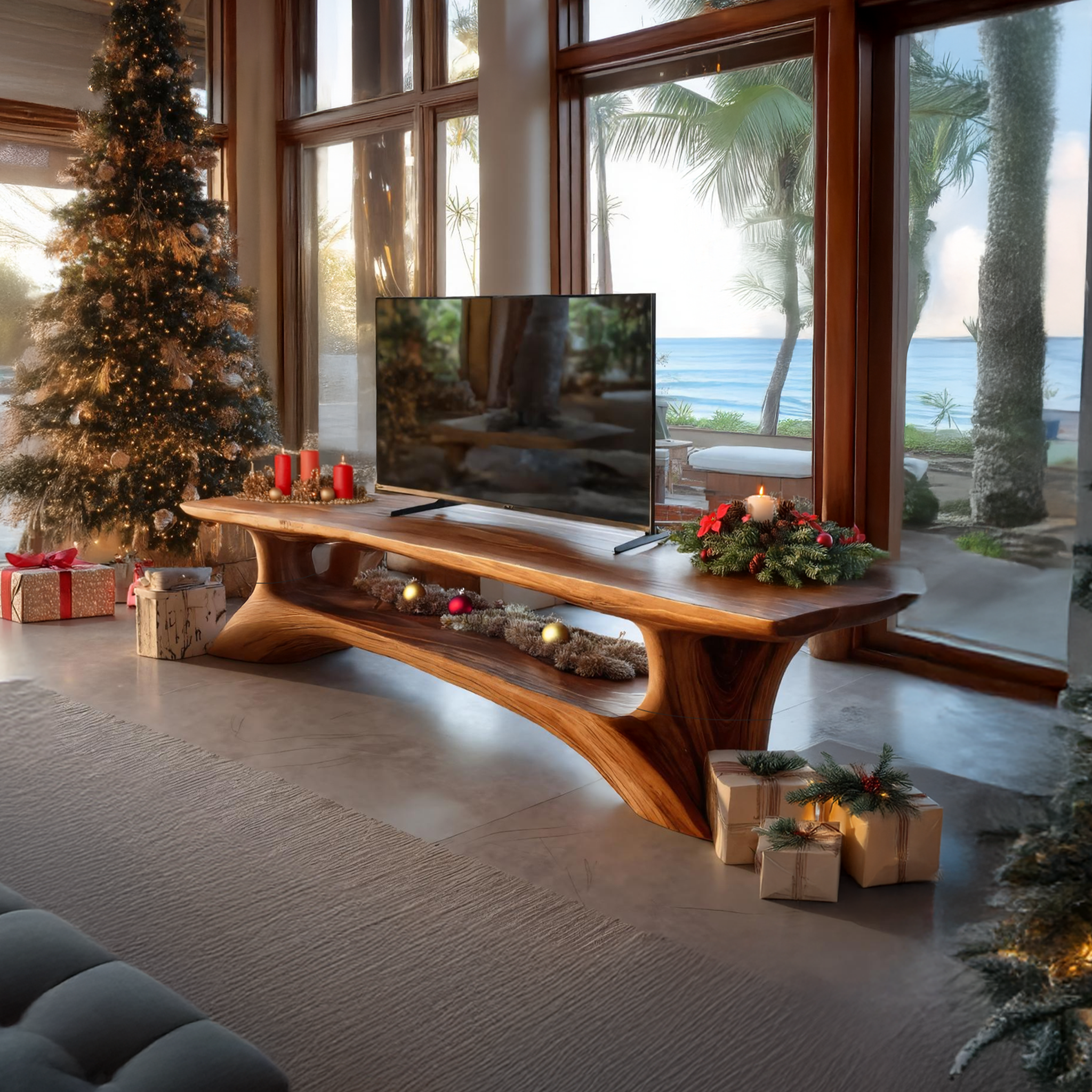 Mid Century Live Edge Entryway TV Stand For Christmas Home SILDTTRCTV017