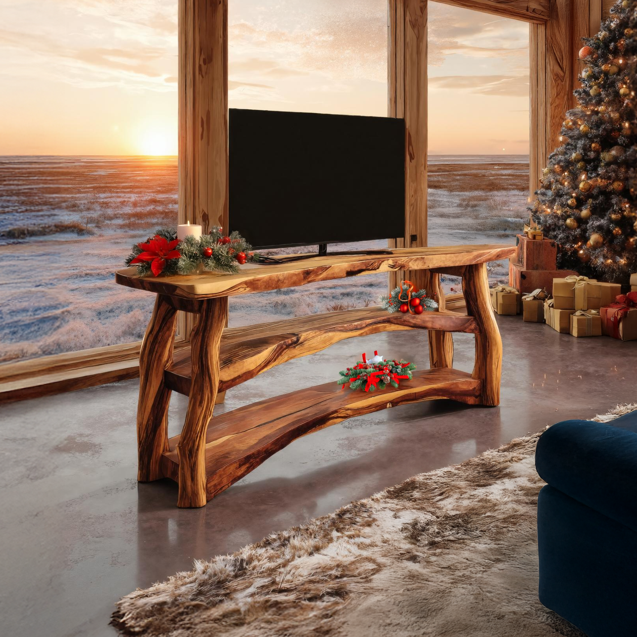 Handcrafted Wooden Live Edge TV Console For Holiday Interior SILDTTRCTV027