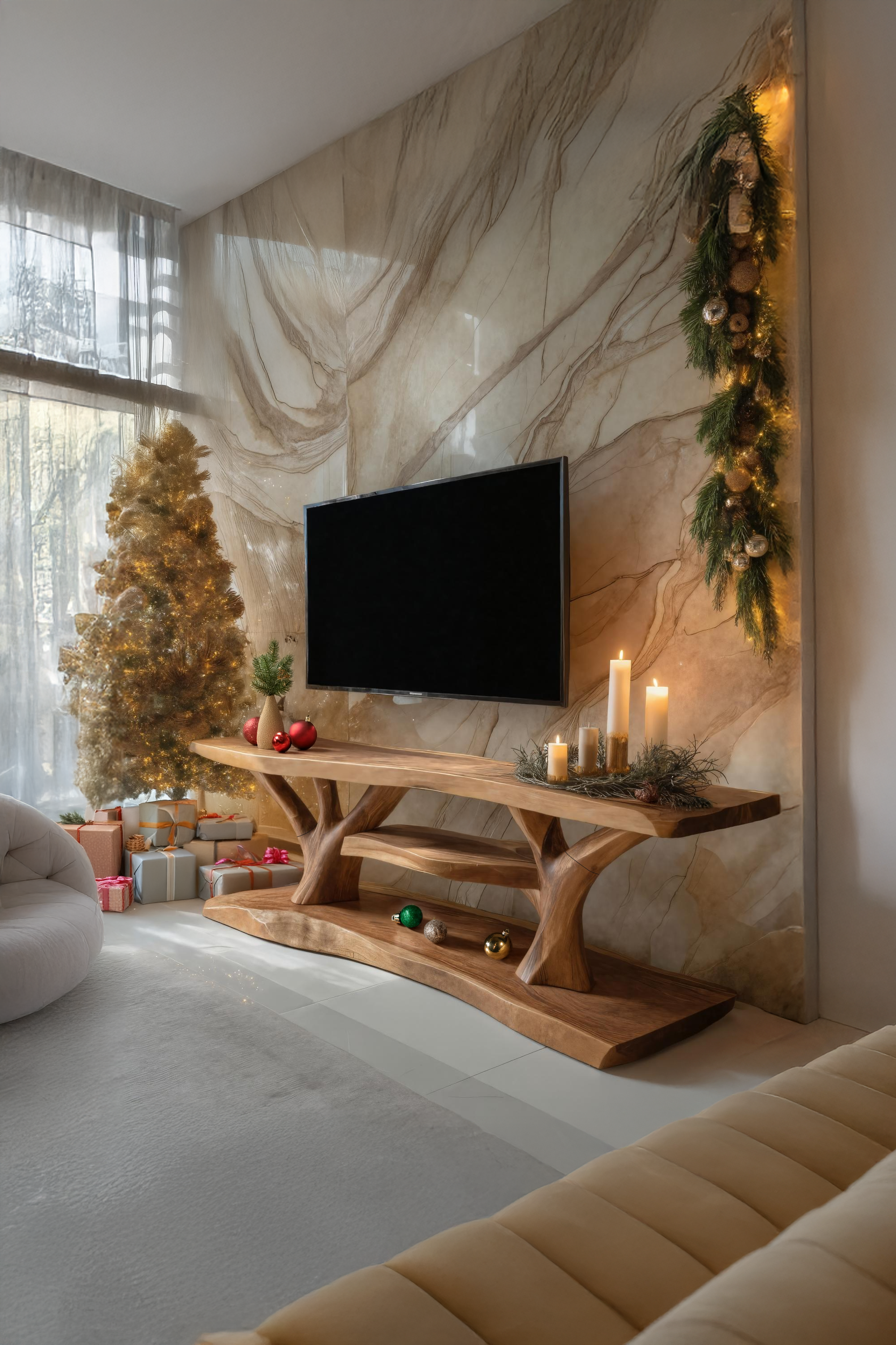 Mid Century Wooden Live Edge TV Console For Cozy Holiday Gift SILDTTRCTV037