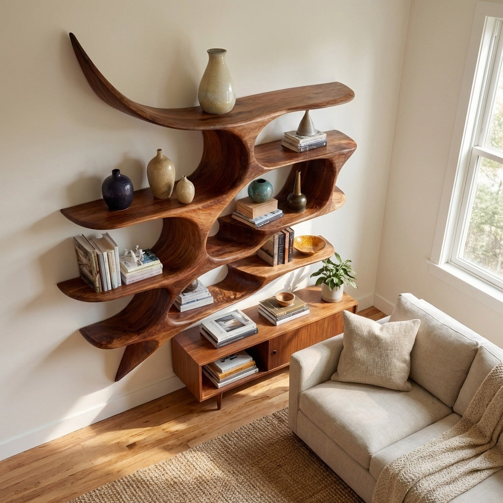 Artistic Wooden Wall Shelf For Living Room Decor RTTHHNWMS005