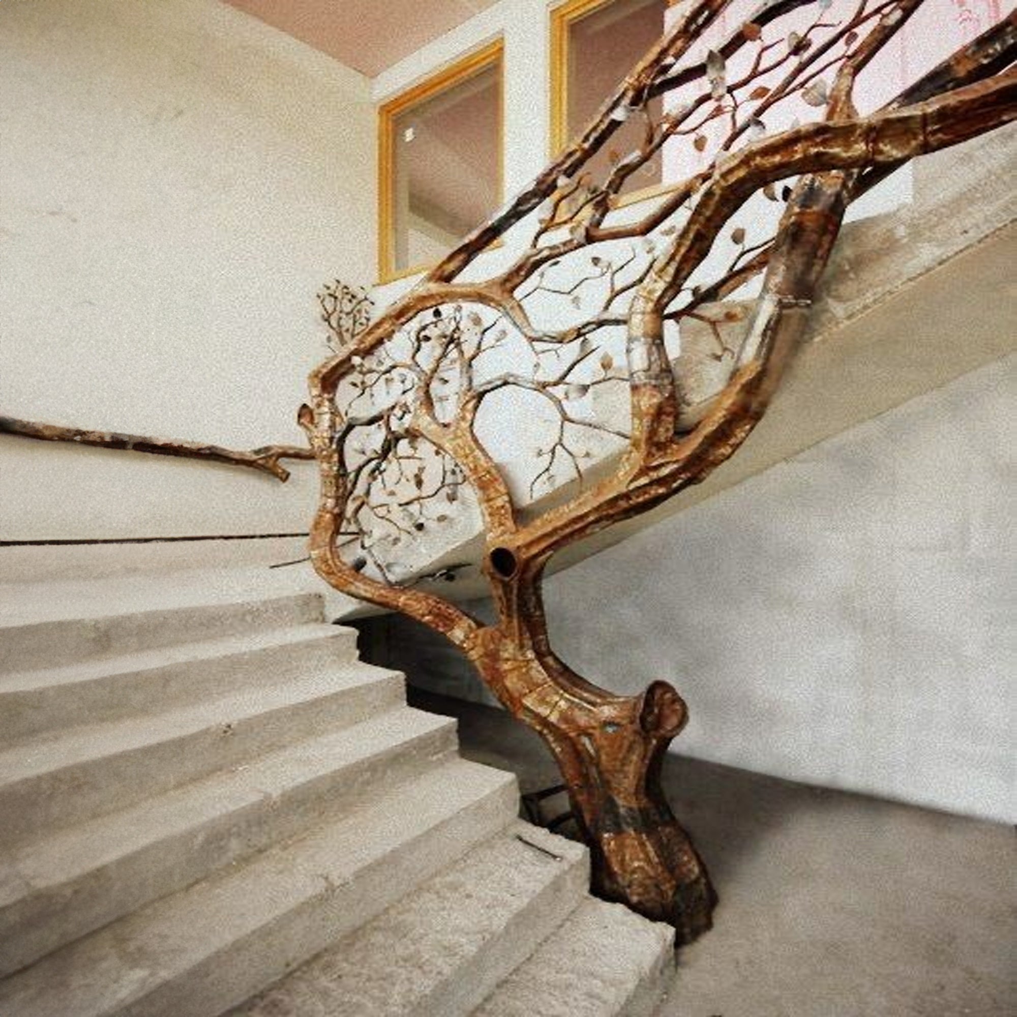 Elegant Wooden Branch And Leaf Stair Railing Custom Stair Railing Country Style SINLST001