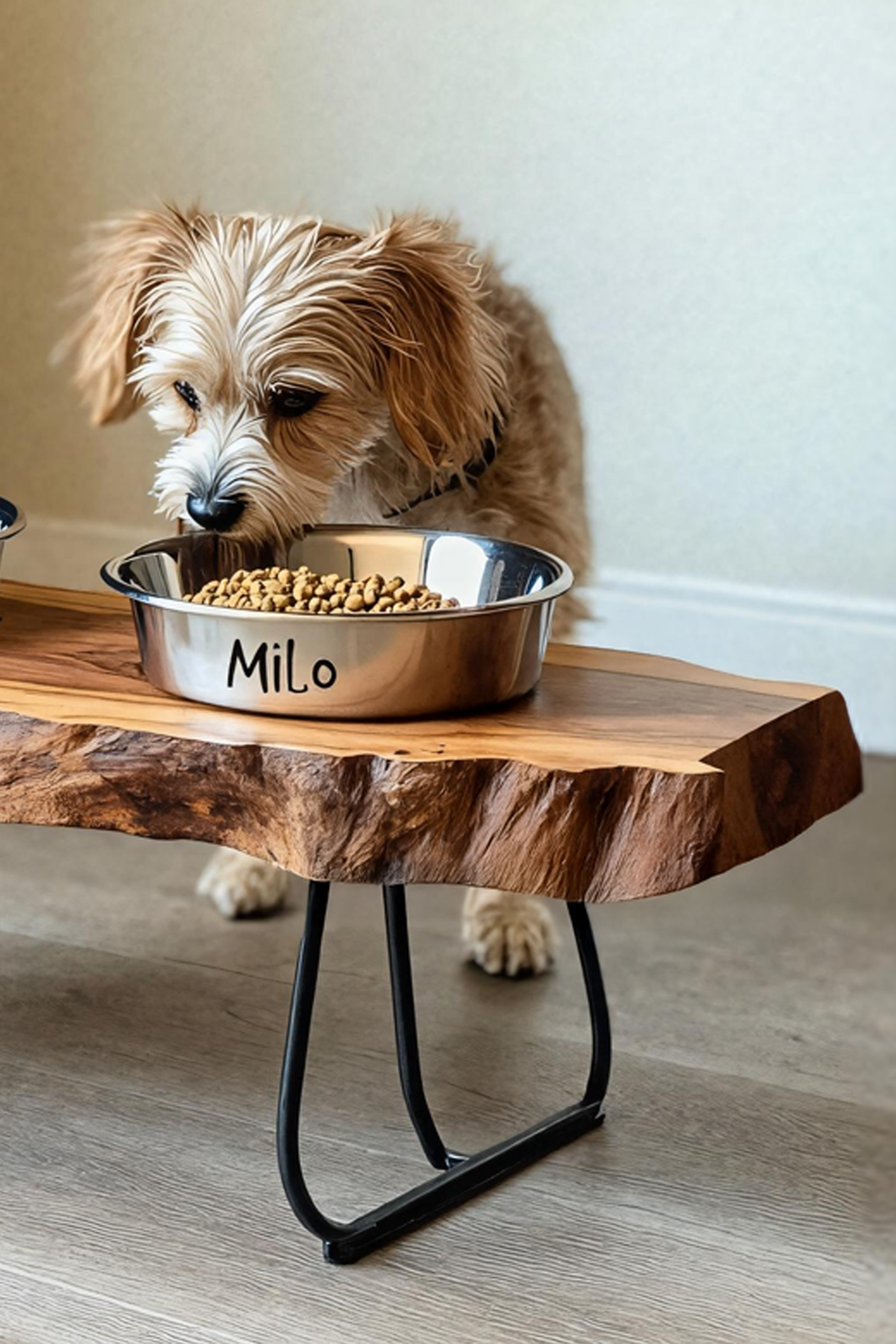Farmhouse Feeding Stand With Bowl For Small Dogs SILDTTNDBS017