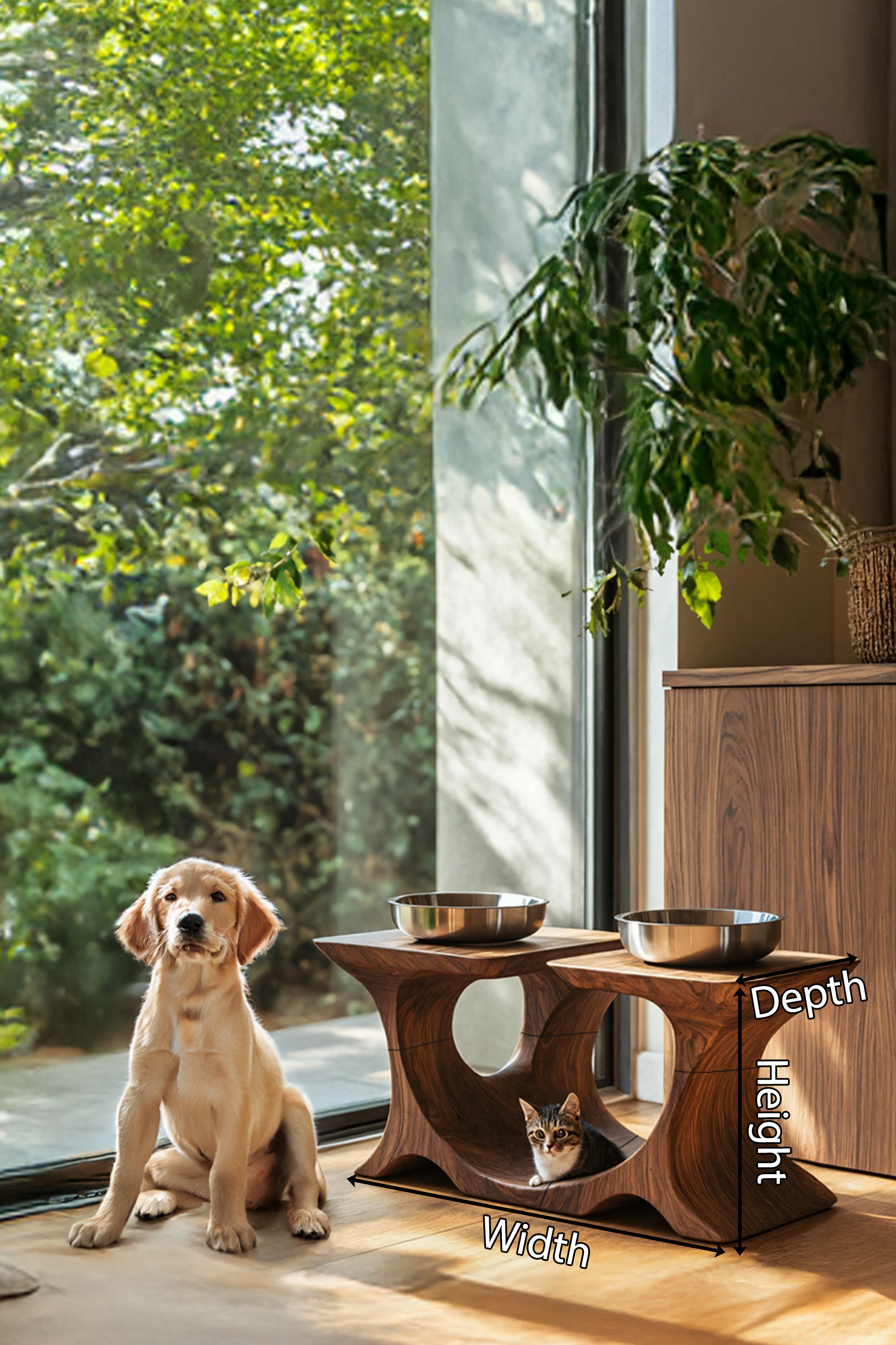 Mid Century Pet Feeding Stand For Stylish Dog Decor SILDTTNDBS002
