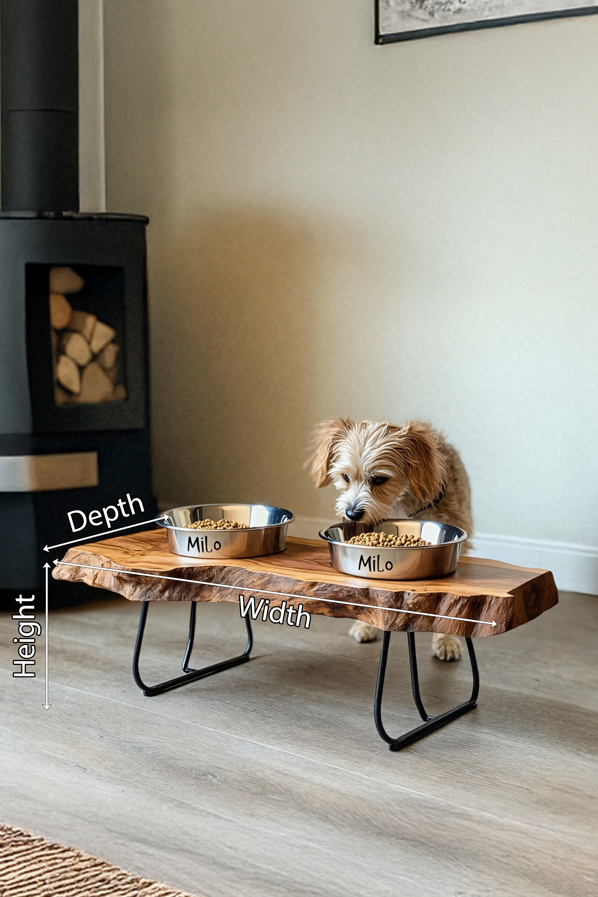 Farmhouse Feeding Stand With Bowl For Small Dogs SILDTTNDBS017