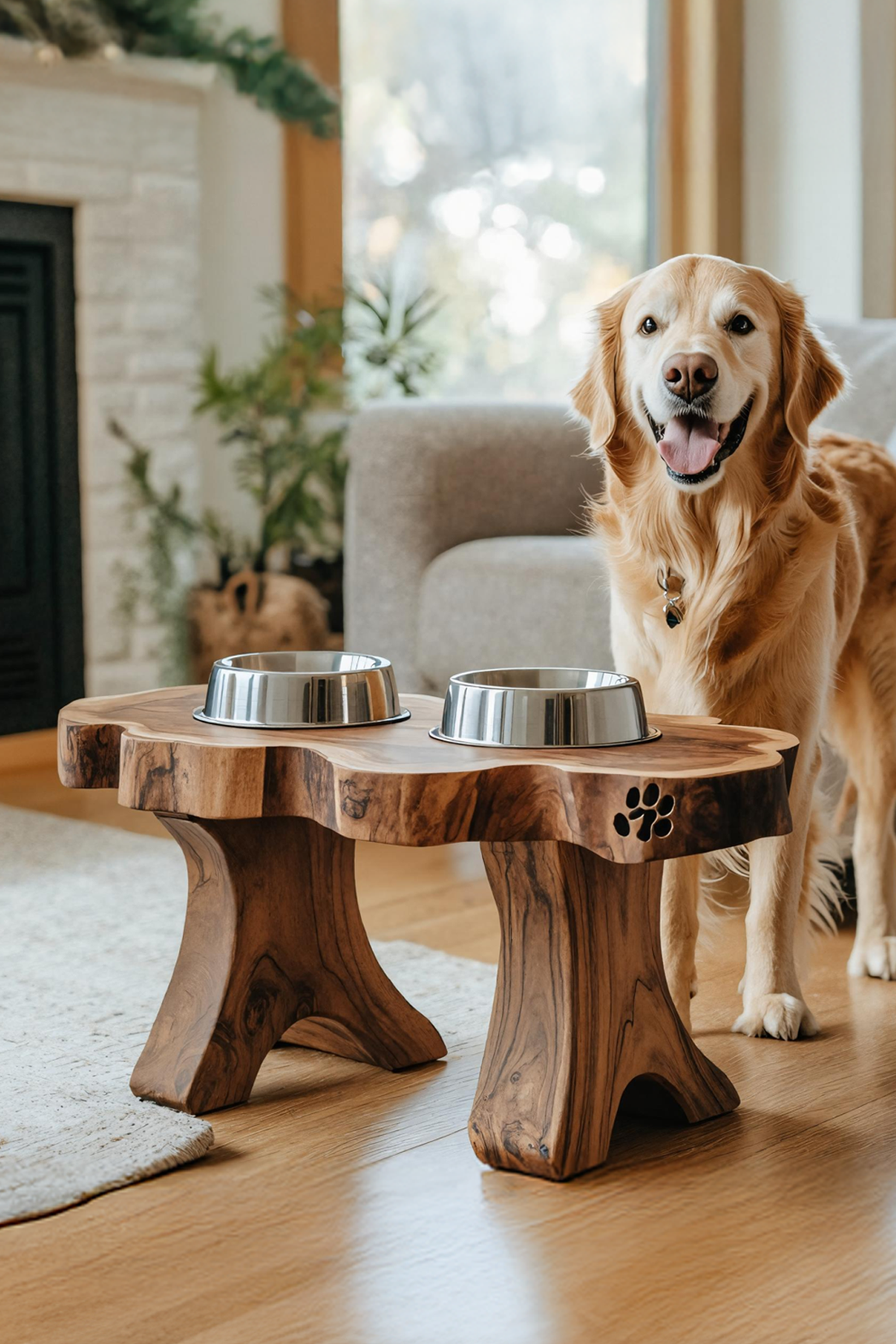 Handmade Pet Food Stand With Rustic Dog Bowl SILDTTRDBS016