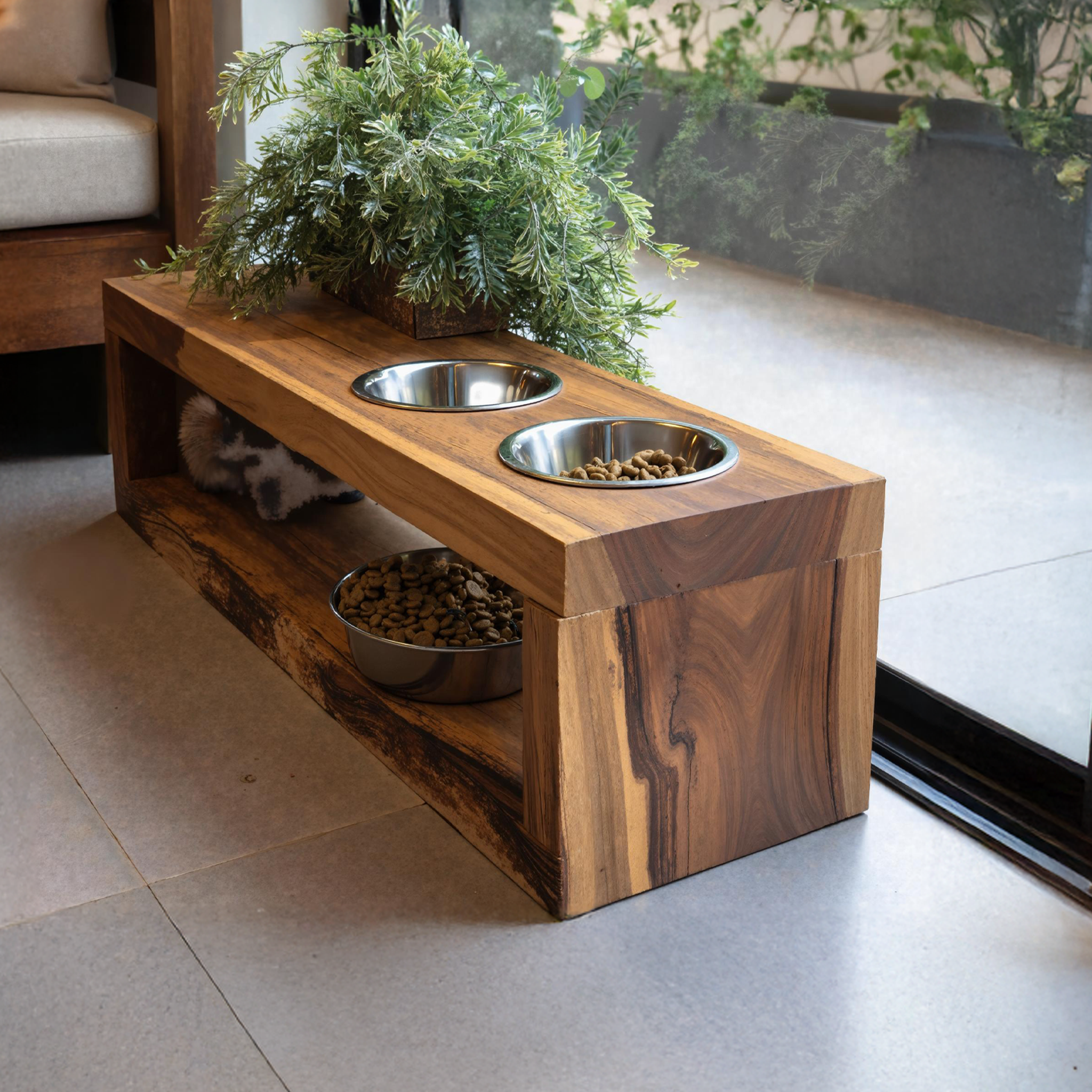 Handcrafted Pet Bowl Holder Elevated Feeding SILDTDBS006