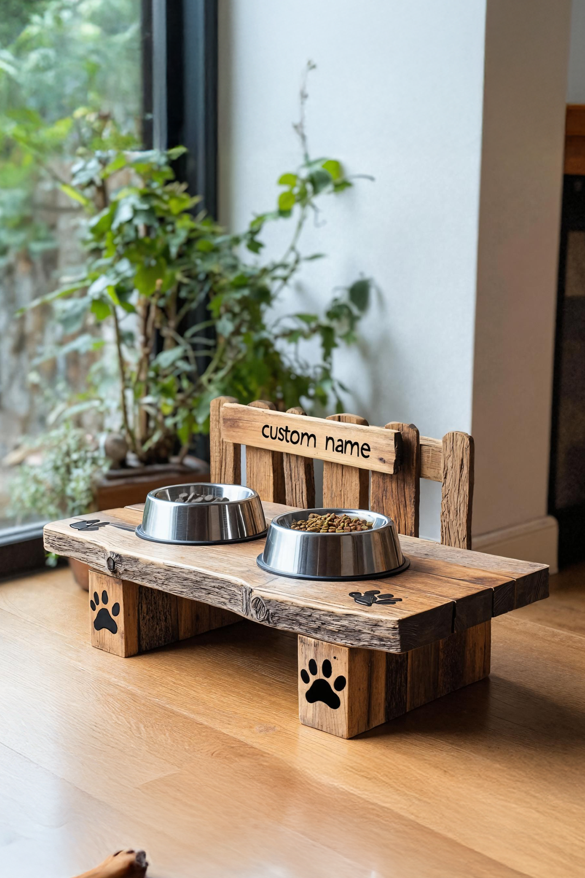 Wooden Dog Feeding Stand Mid Century For Pet Use SILDTTRDBS014
