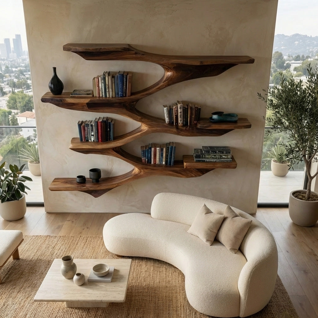 Mid Century Wooden Wall Shelf For Living Room Space RTTHHNWMS010