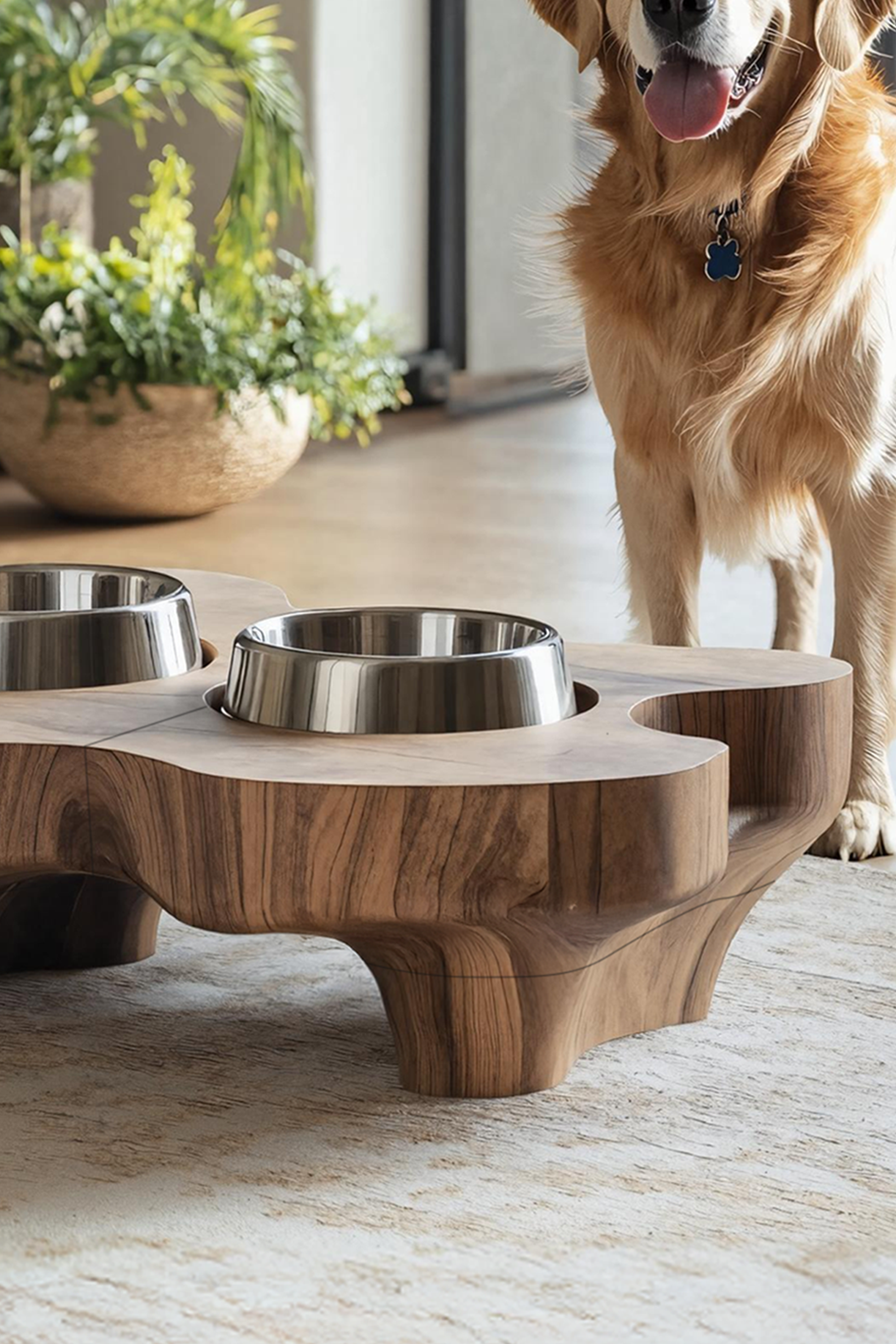 Rustic Elevated Dog Bowl Holder For Kitchen Decor SILDTTRDBS021
