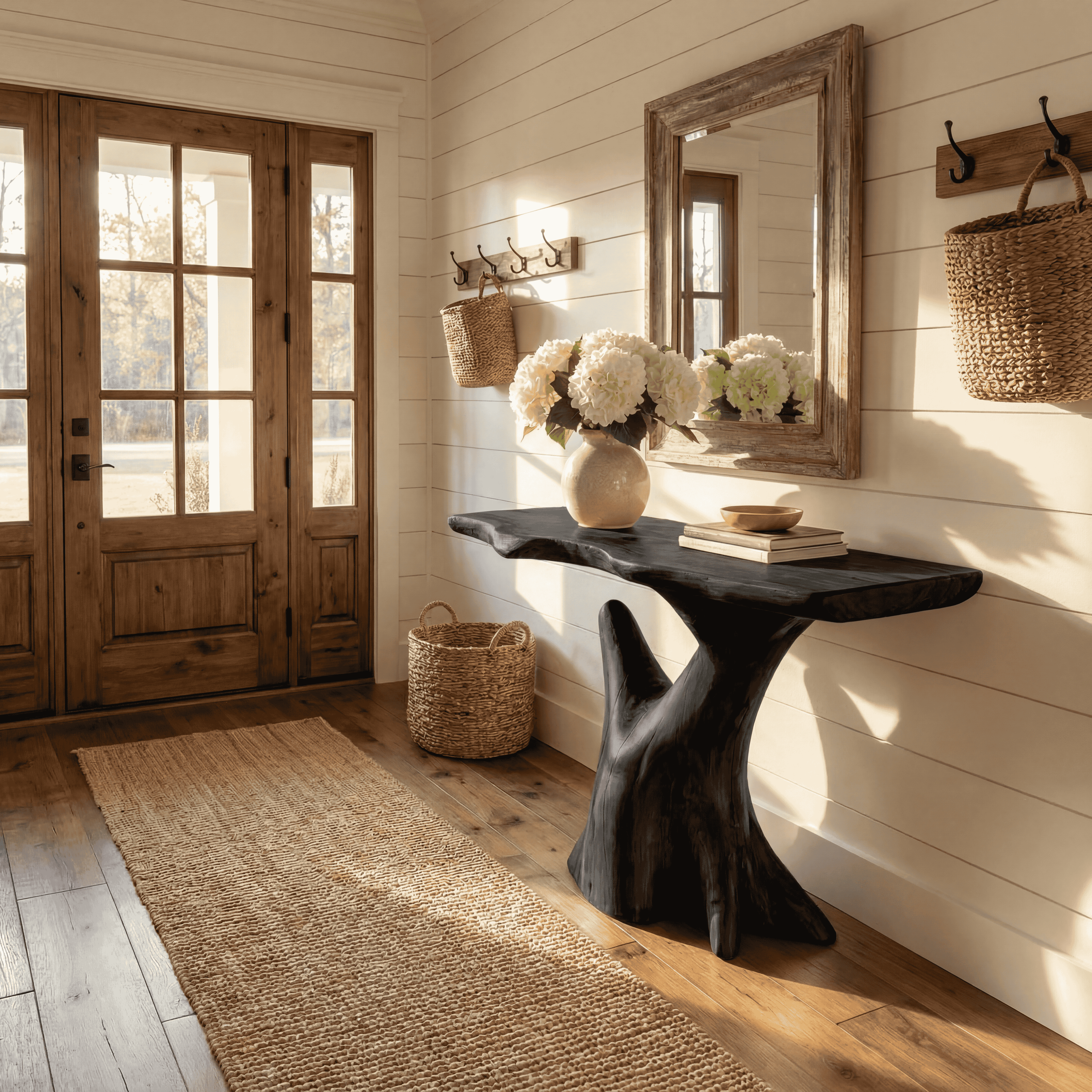 Rustic Sculptural Console Table Natural Wood Living Room SINLKICS531