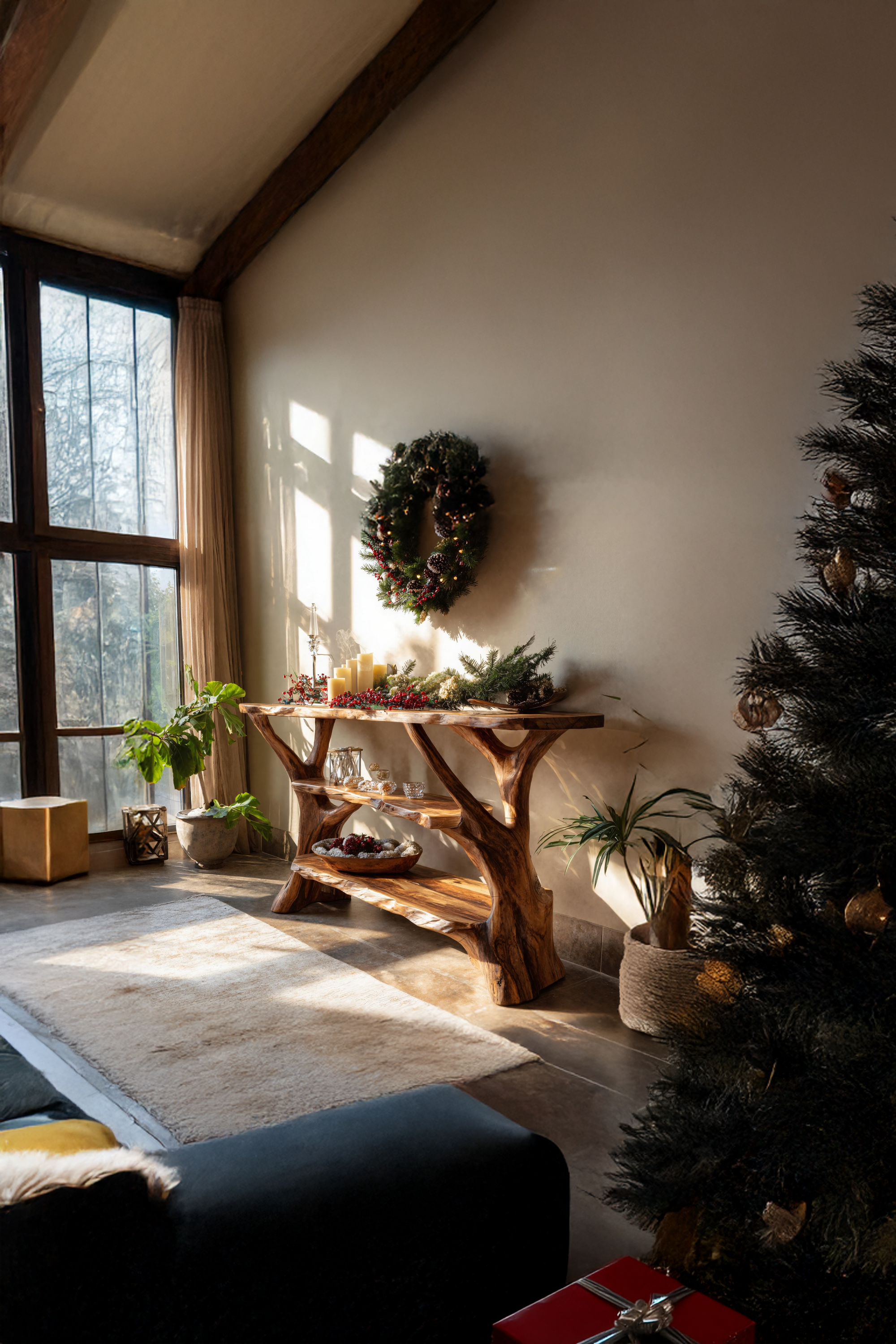 Mid Century Rustic Console Table Live Edge For Holiday Decoration SILDTTNCSC015