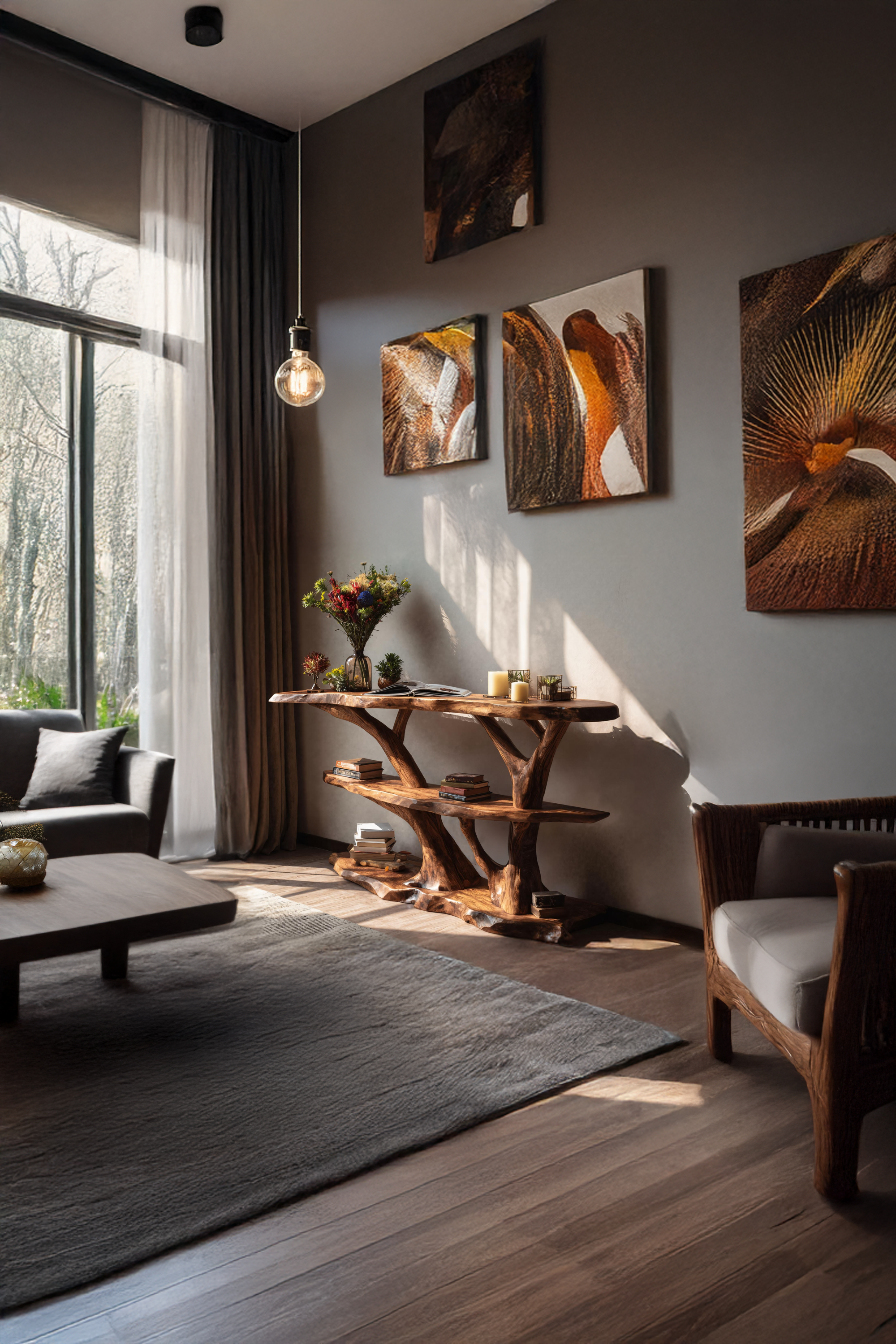 Mid Century Wooden Live Edge Console Table For Interior Entryway Design SILDTTNCS038