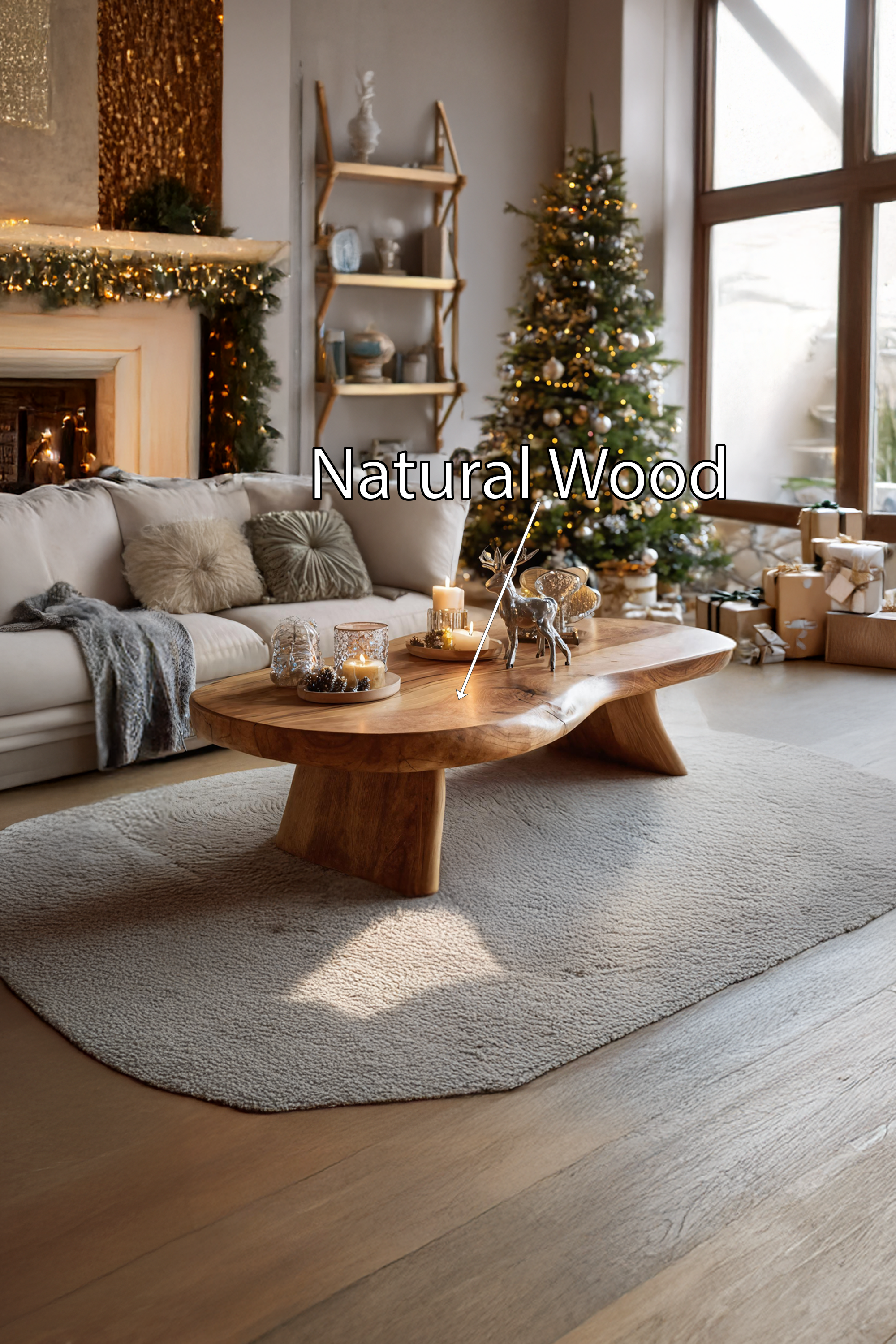 Handcrafted Rustic Solid Wood Coffee Table For Christmas Accent SILDTTRCCF013