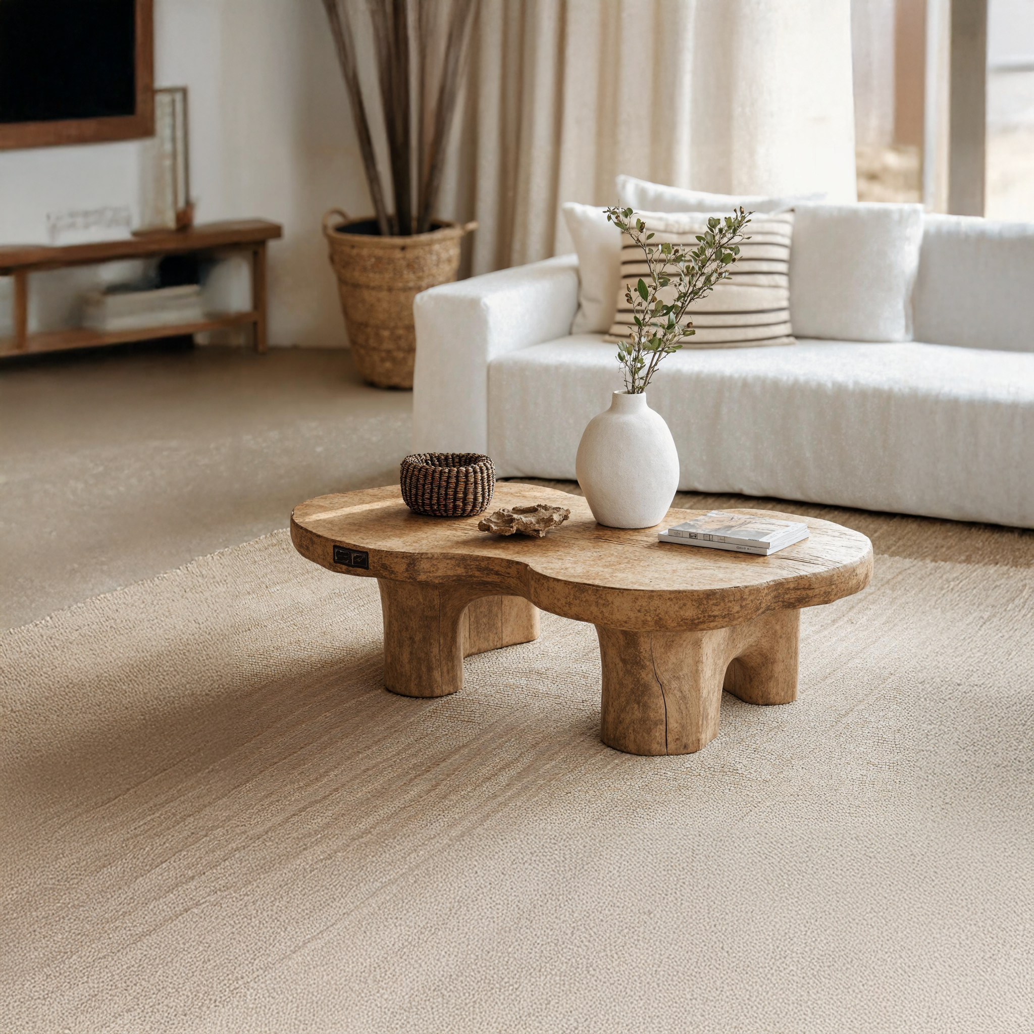 Natural Finish Wood Coffee Table For Organic Home Decor SILDTCF095