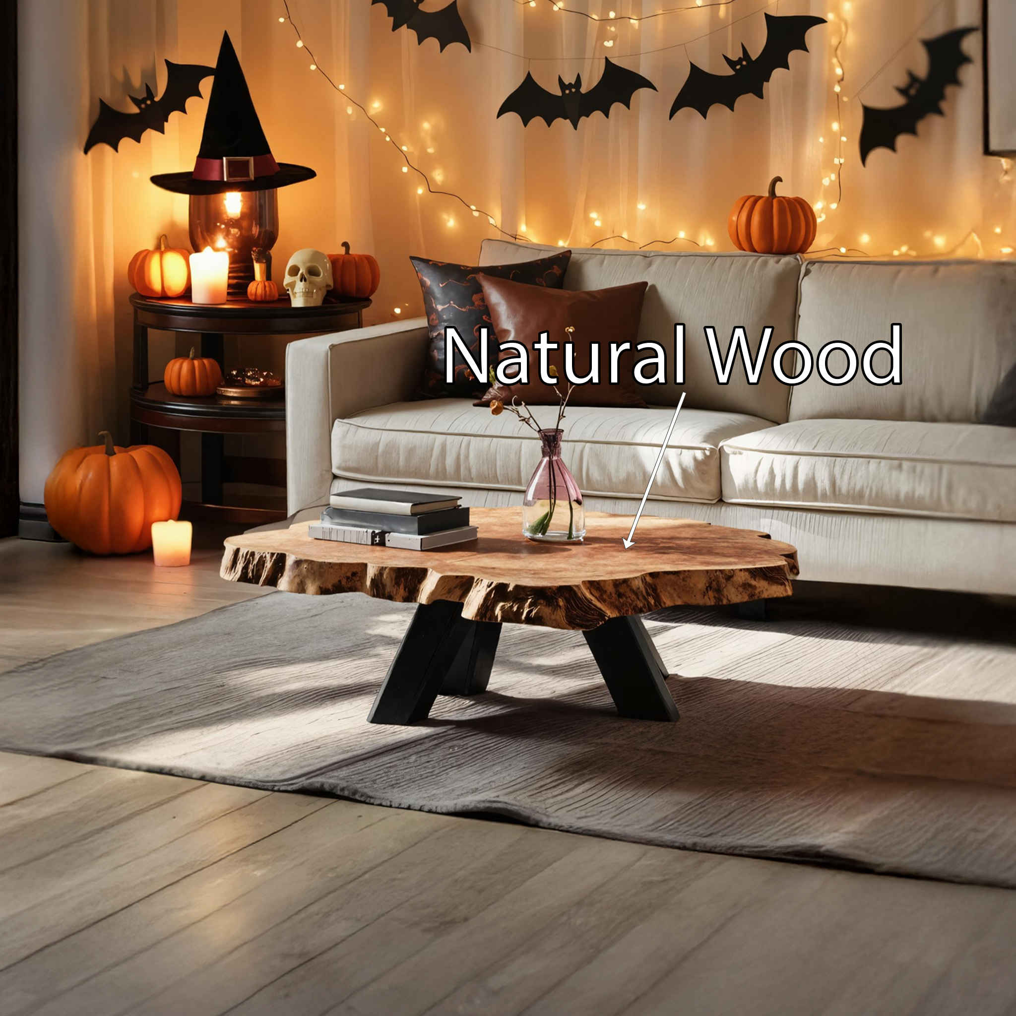 Modern Wooden Live Edge Coffee Table For Entryway Design Halloween Theme SILDTTRHCF004