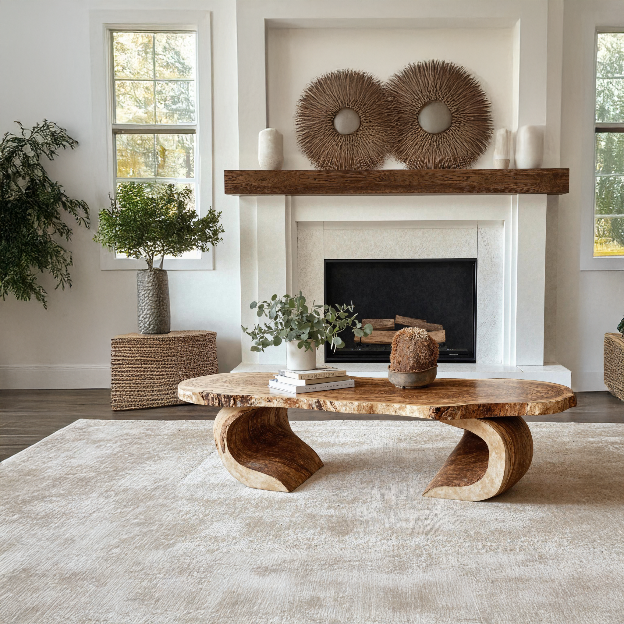 Vintage Natural Wood Coffee Table Cozy Living Room SILDTCF101