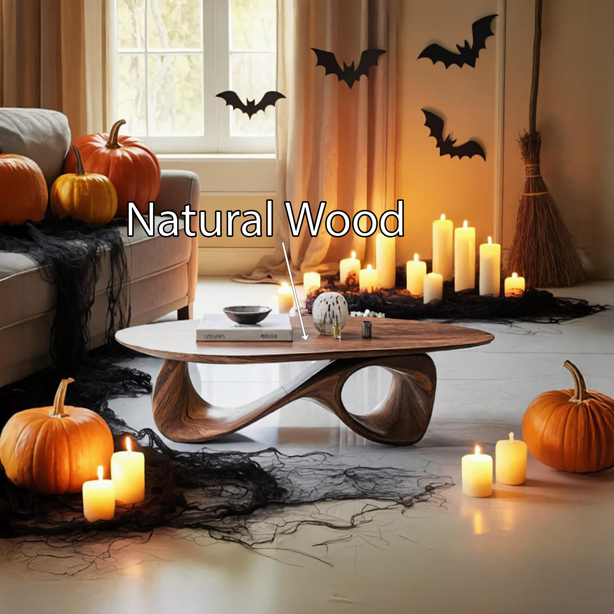 Mid Century Wooden Live Edge Coffee Table For Living Room Halloween Decor SILDTTRHCF001
