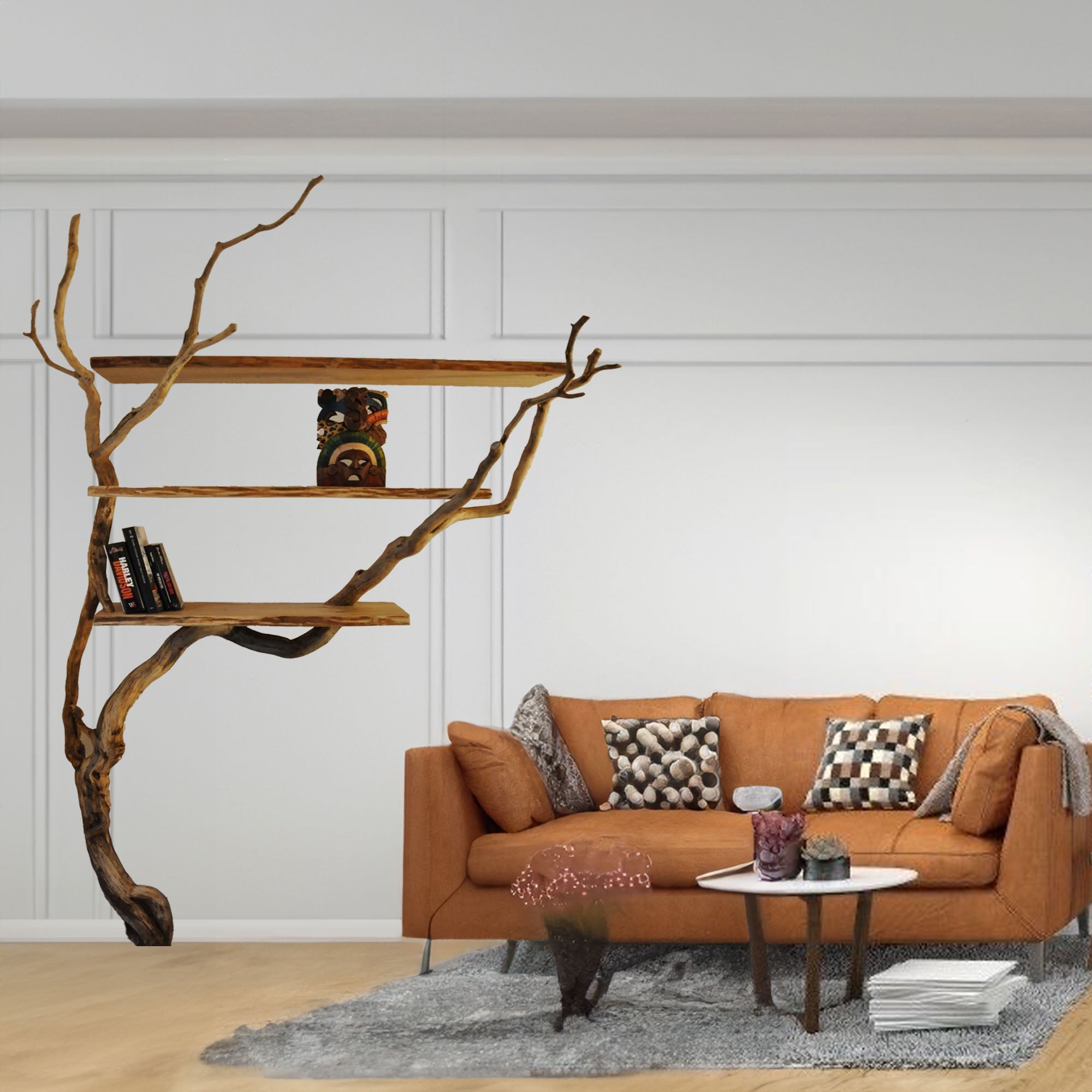 Natural Wild Mulberry Wall Tree Branch Bookshelf Montessori Bookshelf SINLTB030
