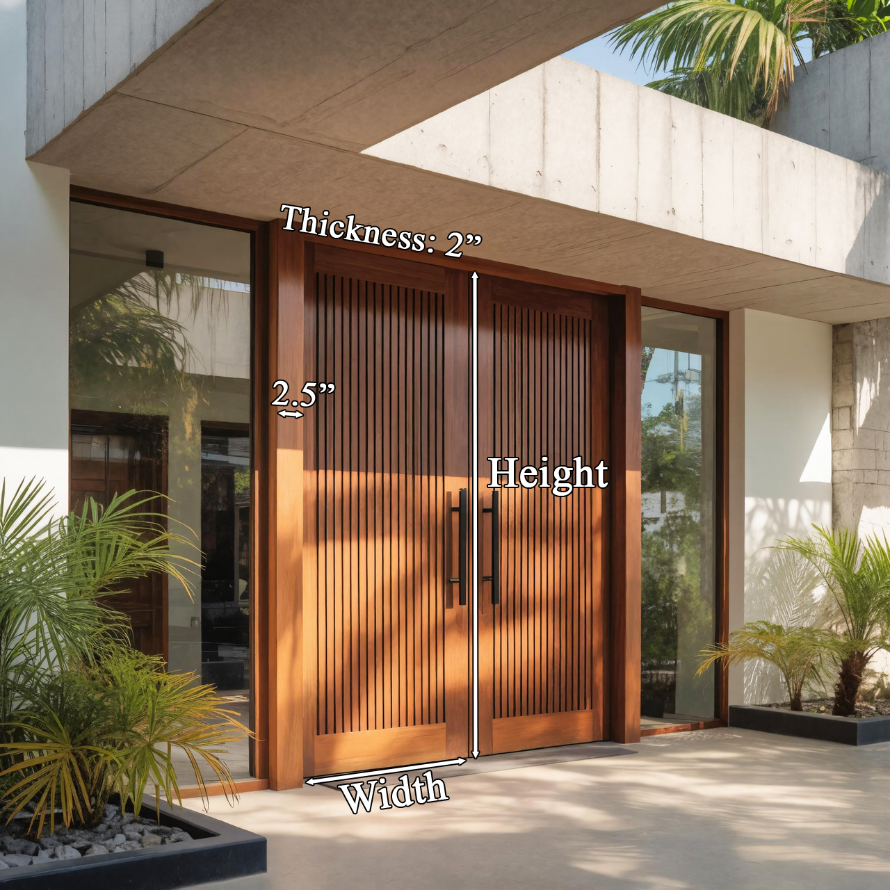Modern Double Wooden Front Door With Vertical Slat Design For Entryway SITHTTDOR019