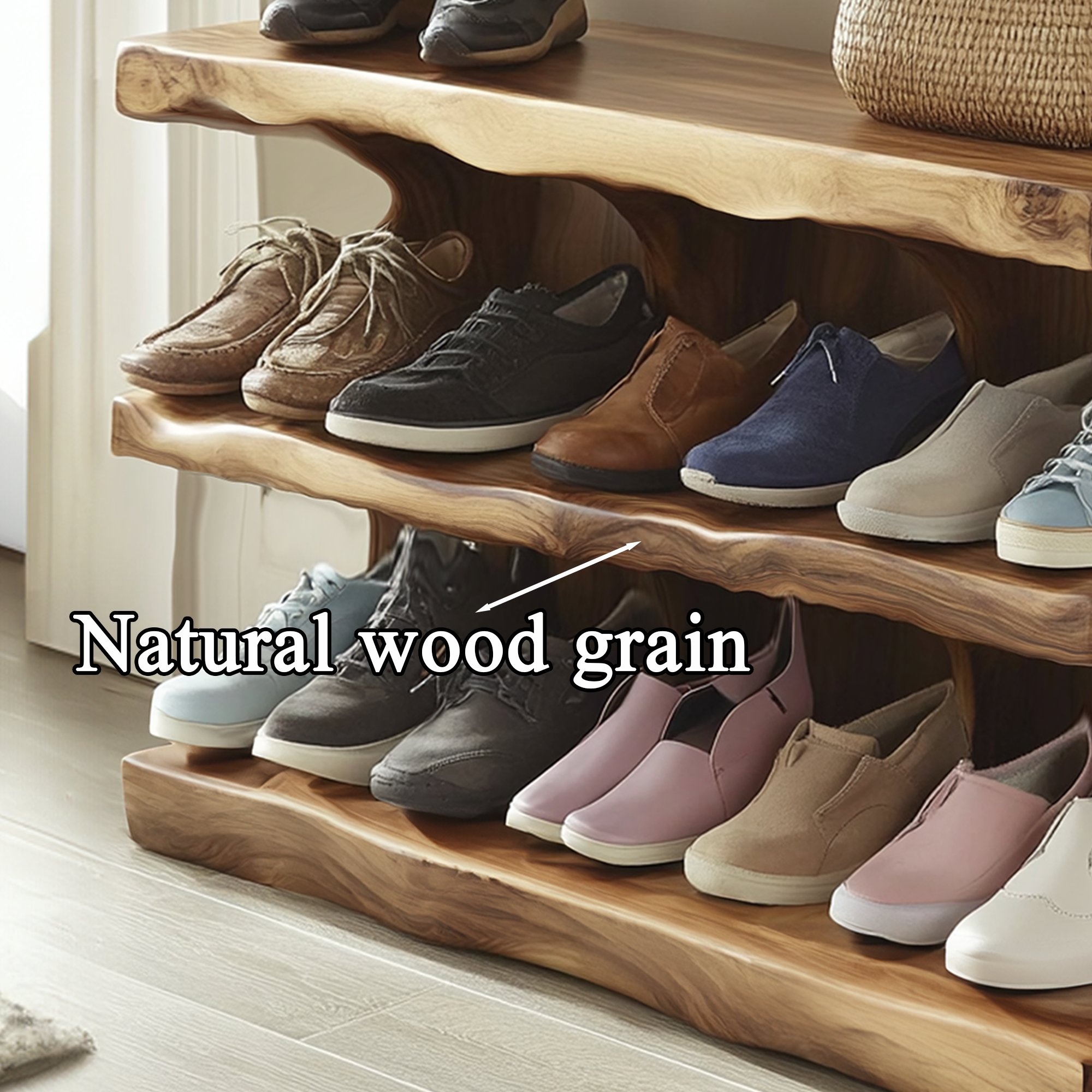 Midcentury Entryway Woven Shoe Rack Bench Storage SINLSB008