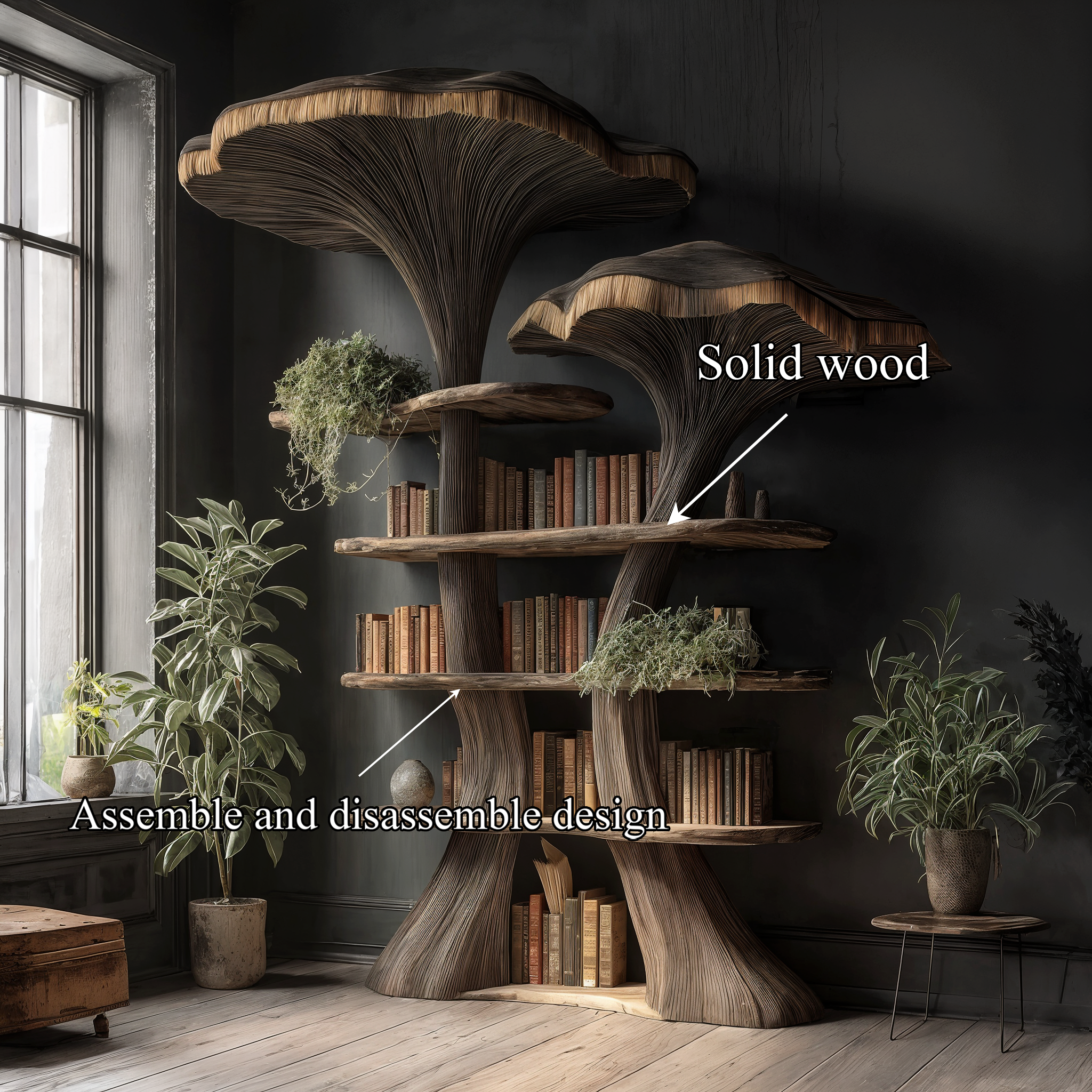 Mushroom Tree Bookshelf Wooden Nature Inspired Fantasy Gift SINLSATB184