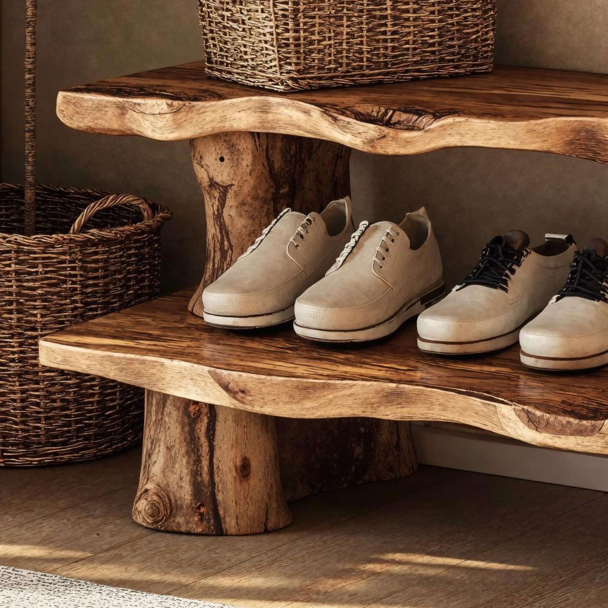 Vintage Natural Wood Shoe Bench For Traditional Home Decor SILDTSHB006