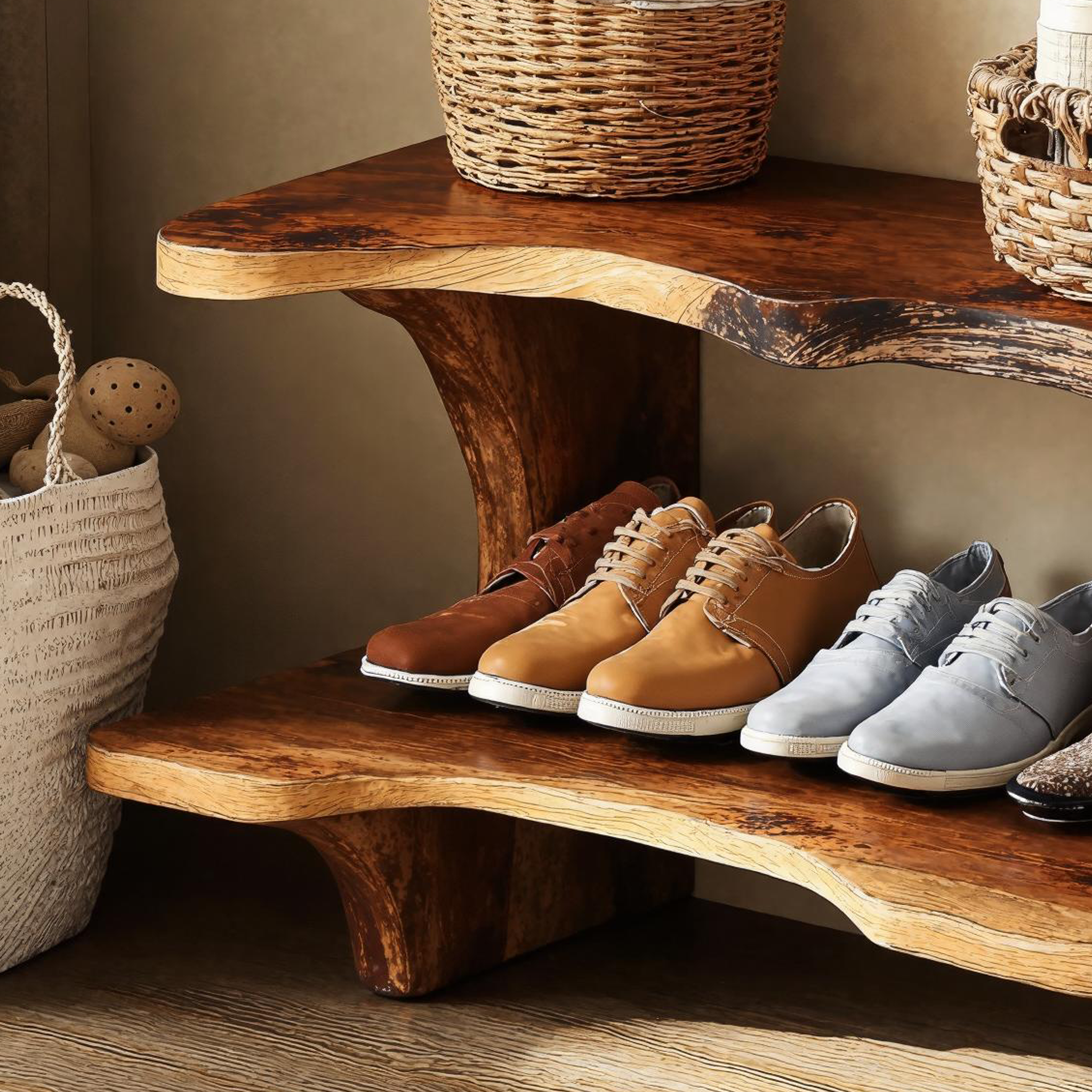 Handmade Natural Wood Shoe Bench For Country-Style Interiors SILDTSHB004