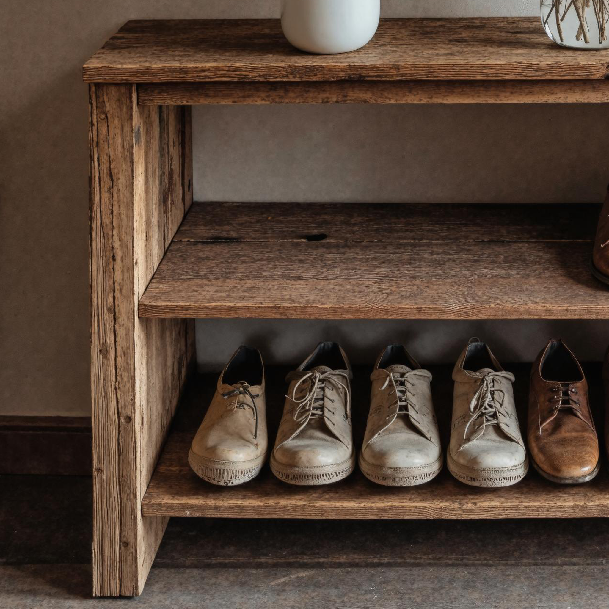 Rustic Wooden Shoe Bench With Shelves For Entryway SILDTSHB011