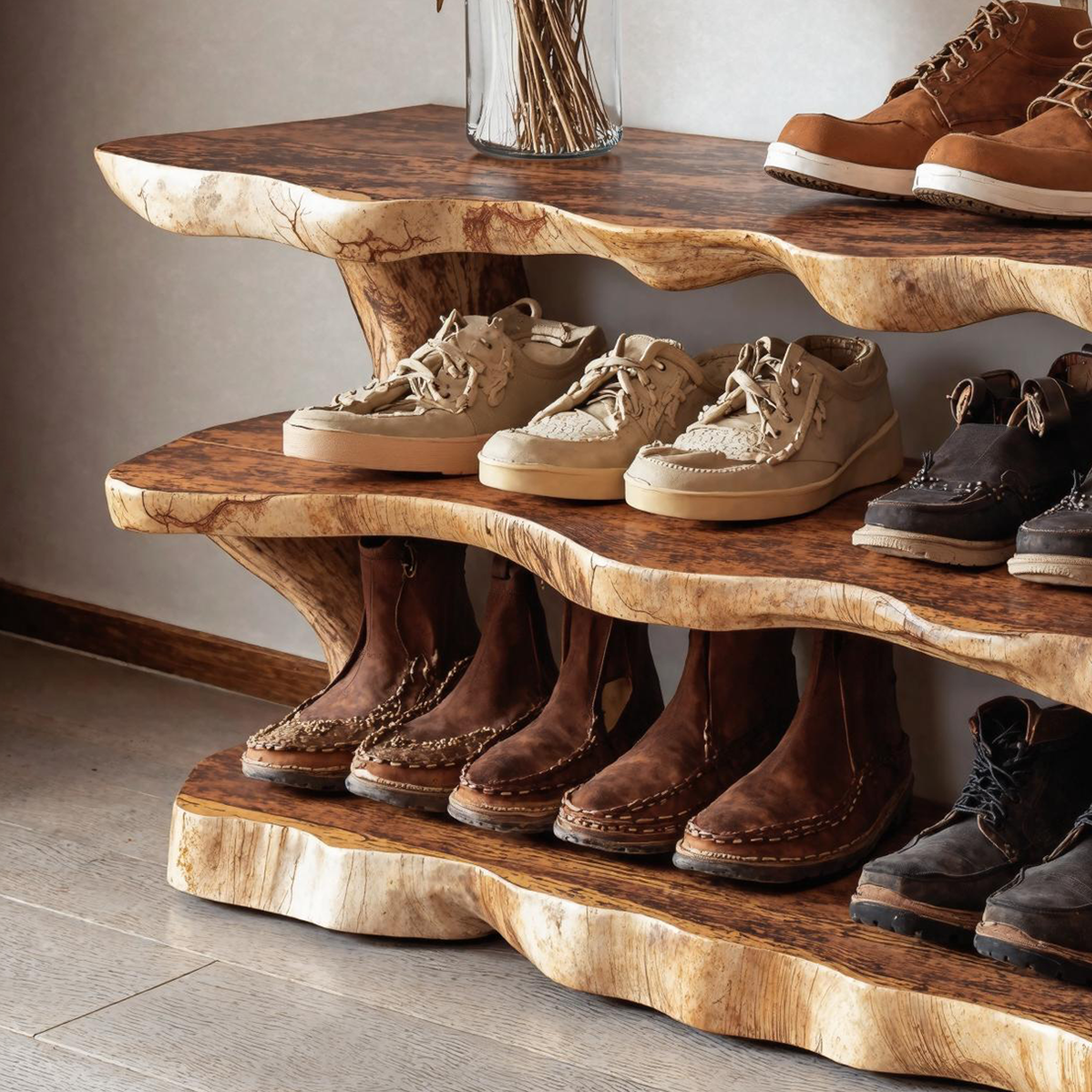 Floating Style Wooden Shoe Bench For Entryway Living Room SILDTSHB008