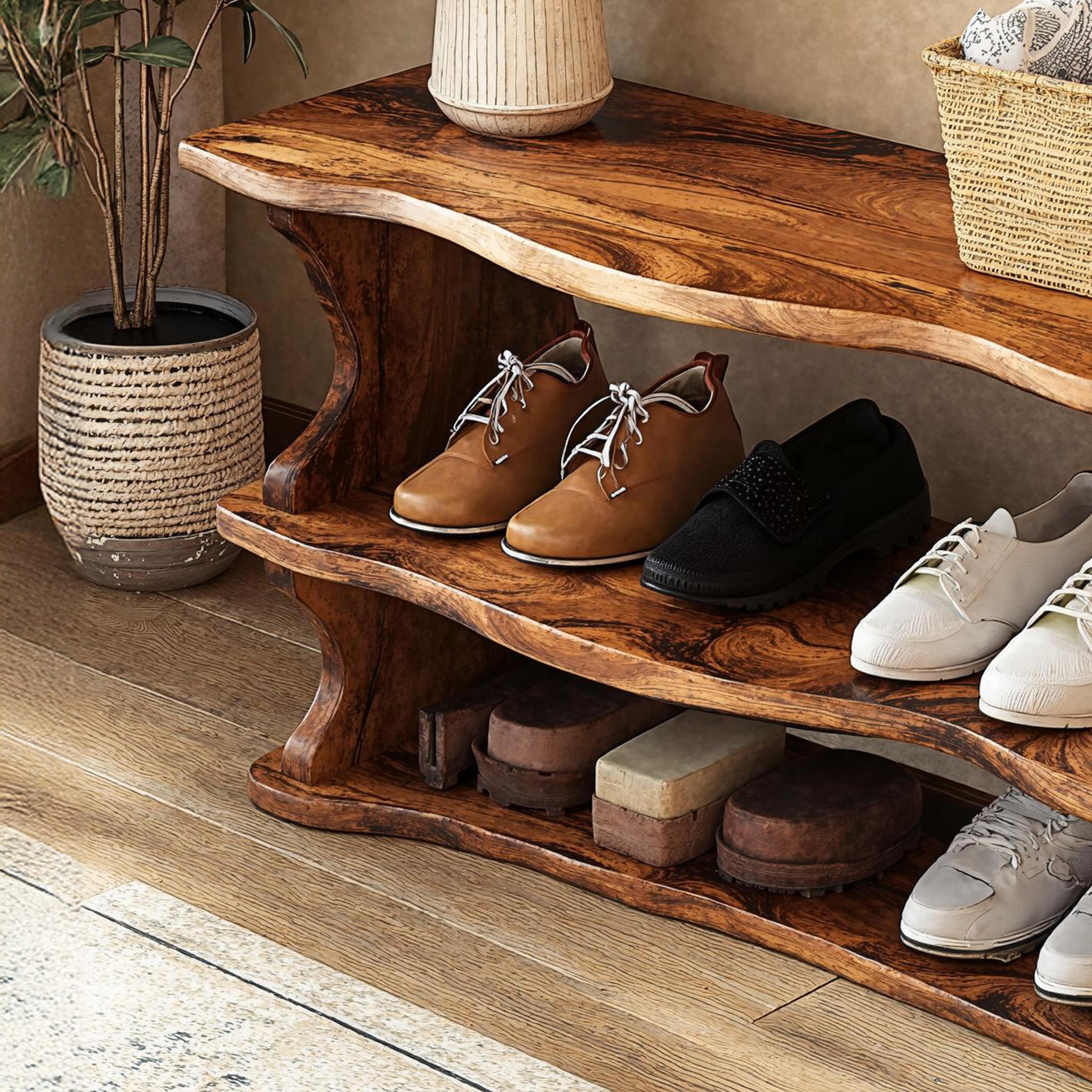 Farmhouse Wooden Shoe Bench For Mudroom SILDTSHB002
