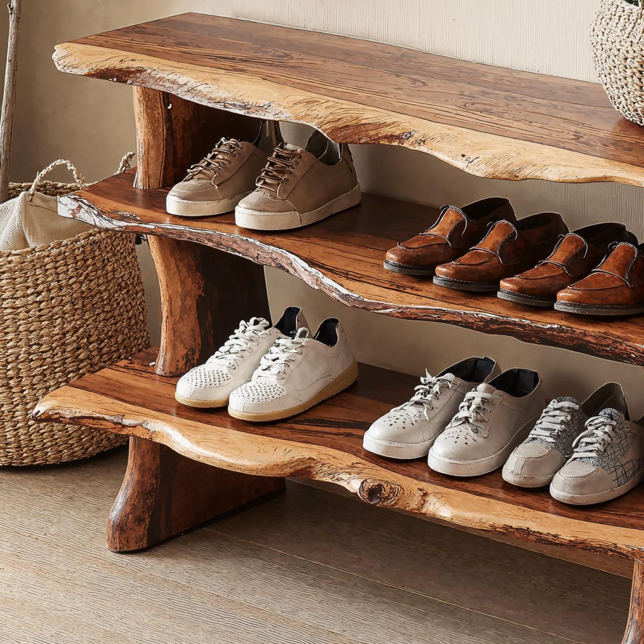 Handcrafted Natural Wood Shoe Bench For Front Door Area SILDTSHB007