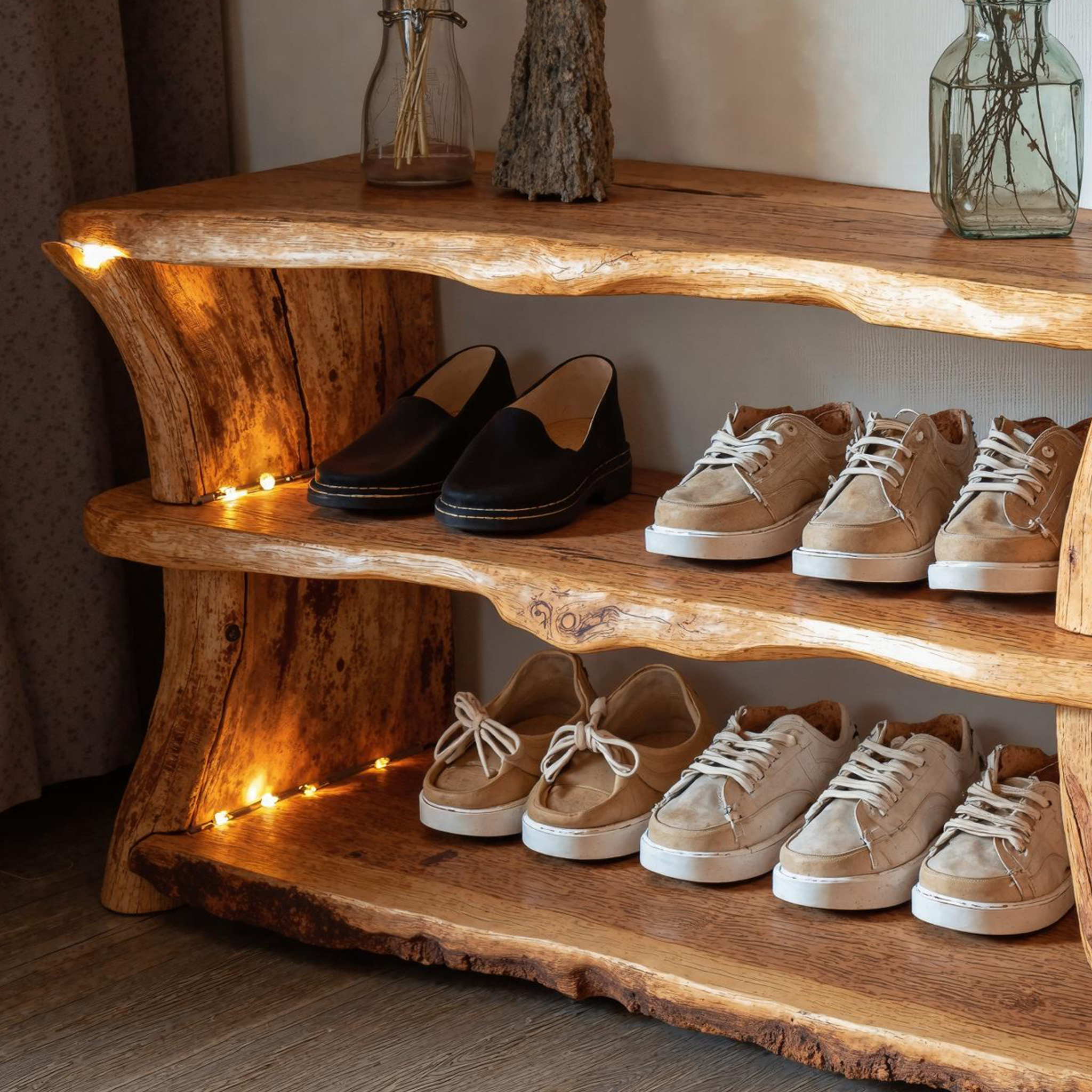 Natural Wood Shoe Shelf Bench For Entryway Organization SILDTSHB009