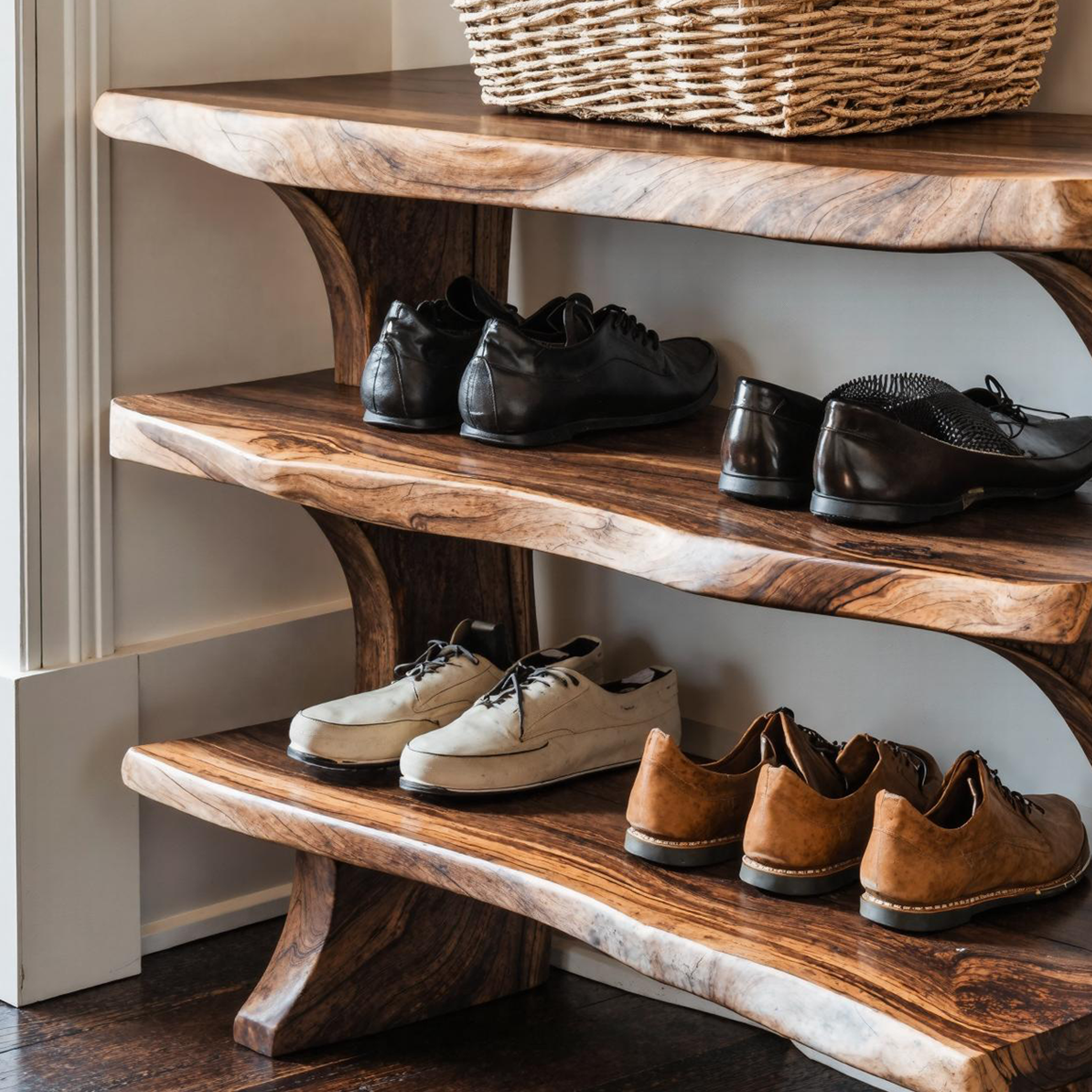 Handcrafted 3-Tier Wooden Shoe Bench For Hallway SILDTSHB021