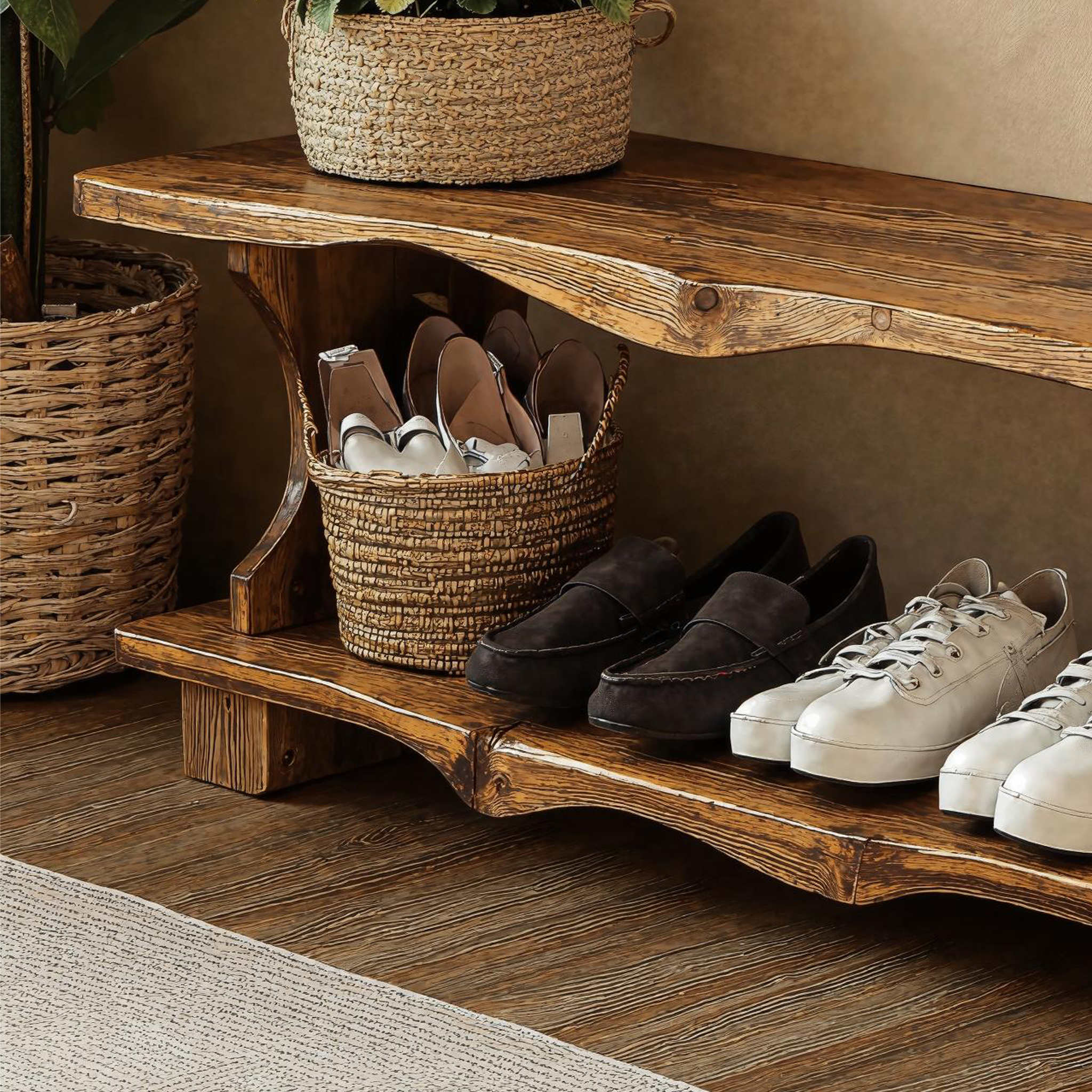 Handcrafted Wooden Shoe Bench For Cozy Farmhouse Hallway SILDTSHB003