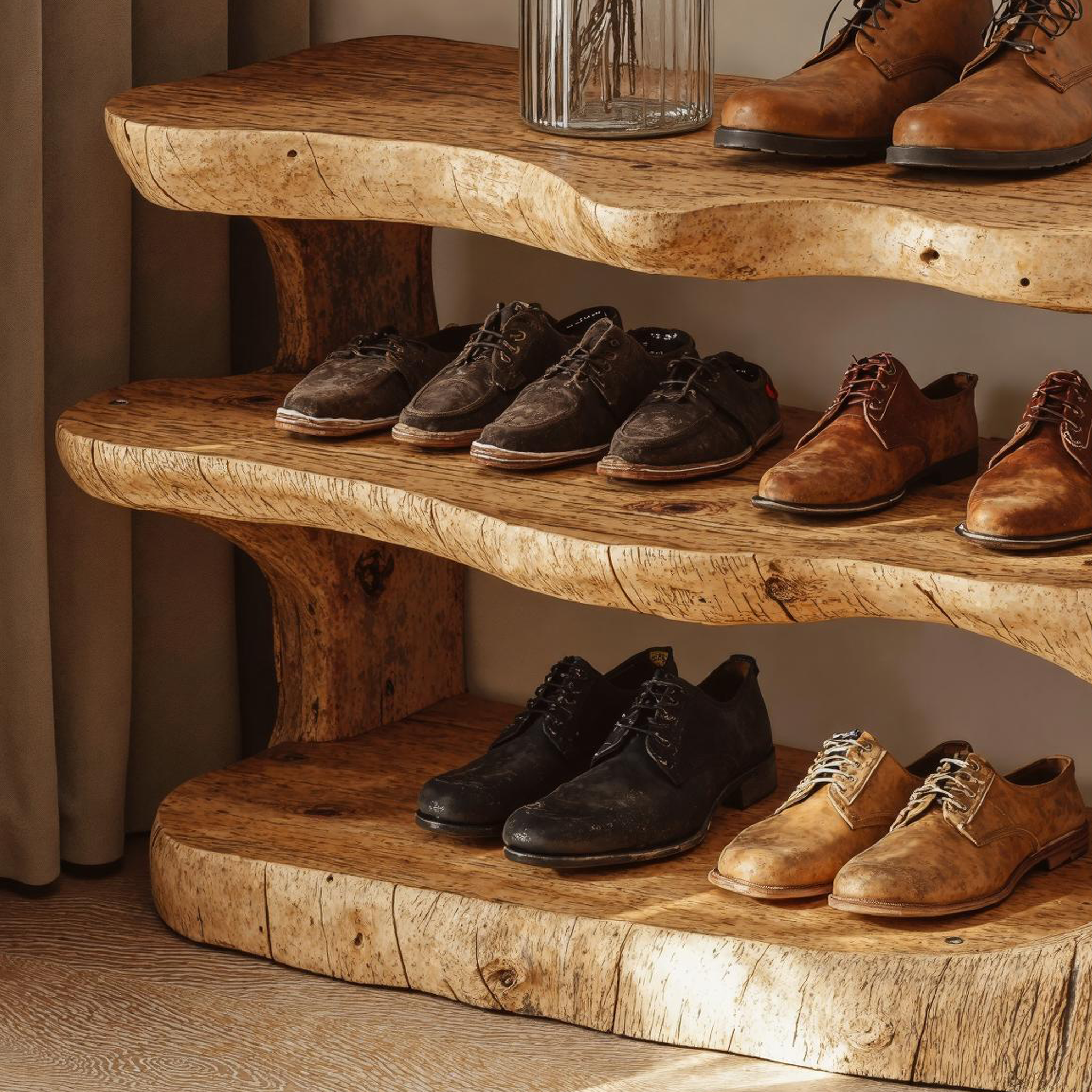 Wooden Entryway Shoe Bench With Shelves For Storage SILDTSHB018