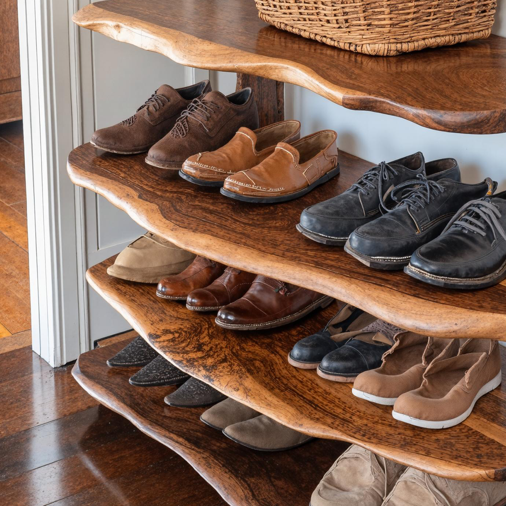 Rustic 4-Tier Natural Wood Shoe Bench For Entryway SILDTSHB022