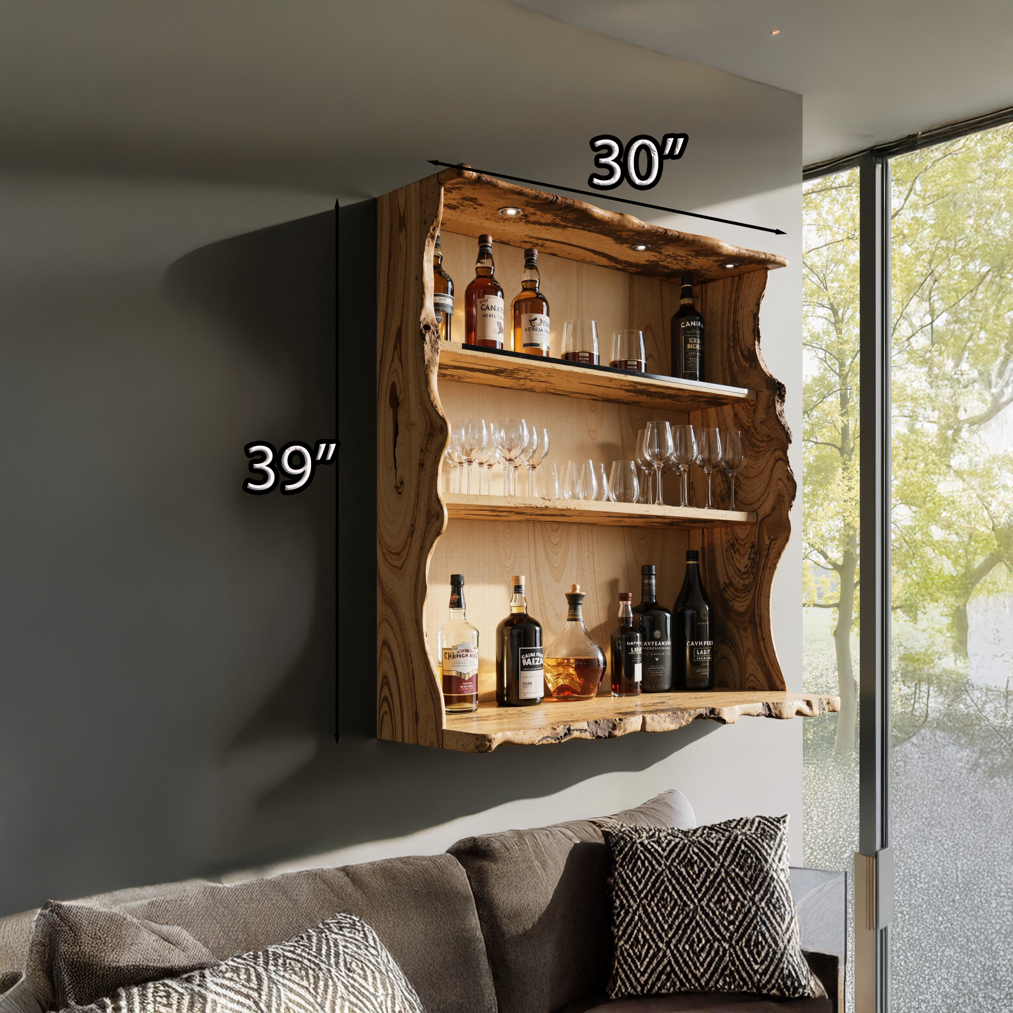 Handcrafted Natural Wood Wine Bar Shelf For Cozy Living Spaces SILDTBAR010