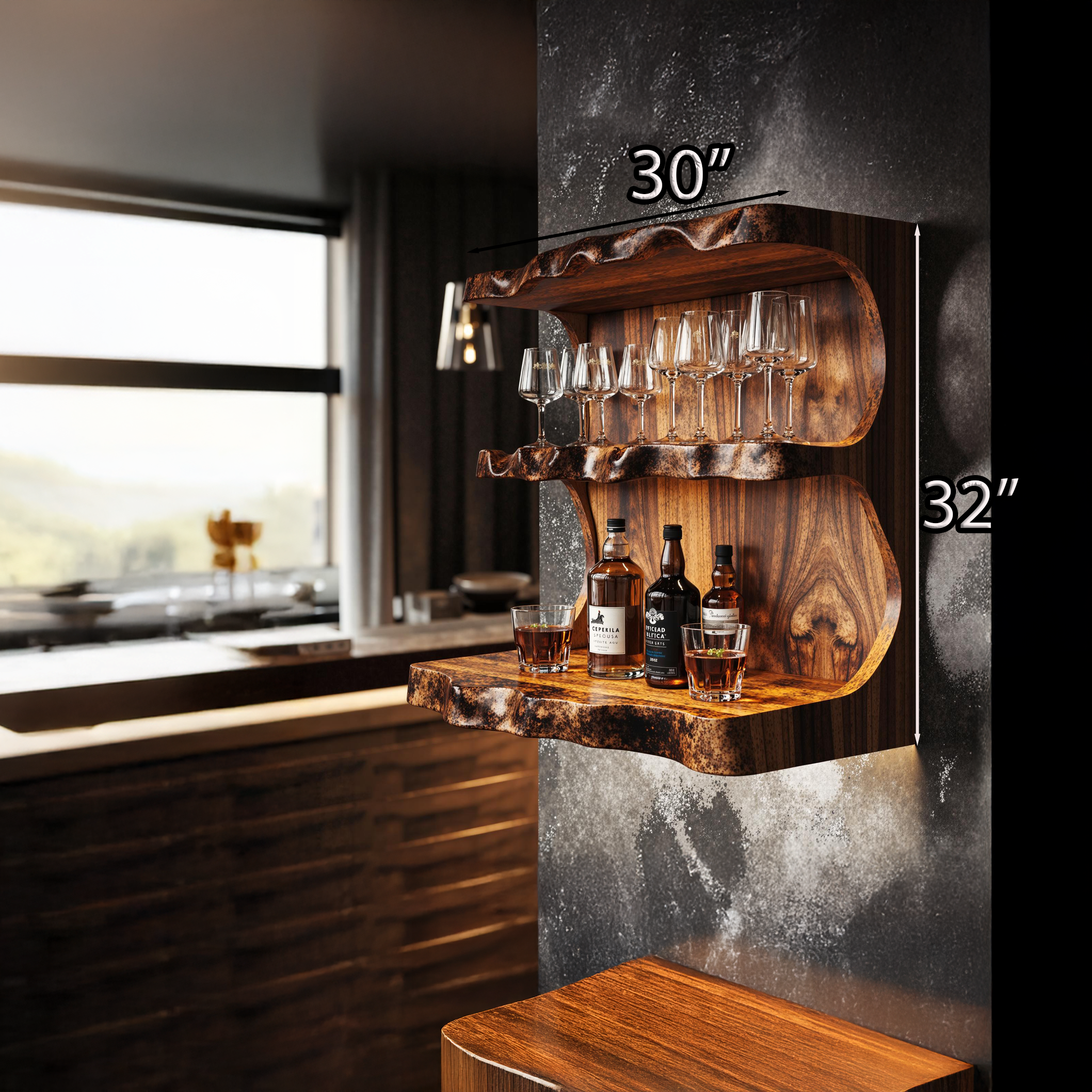 Stylish Vintage Natural Wood Wine Bar Shelf For A Cozy Space SILDTBAR012