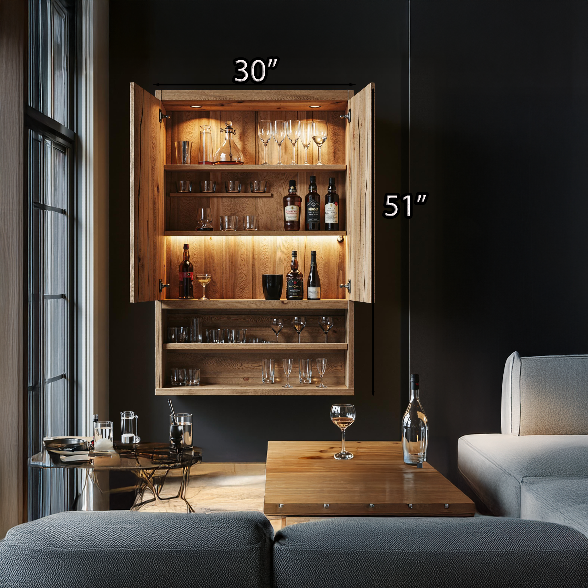 Rustic Home Bar Natural Wood Shelf For Stylish Wine Bottle Storage SILDTBAR016