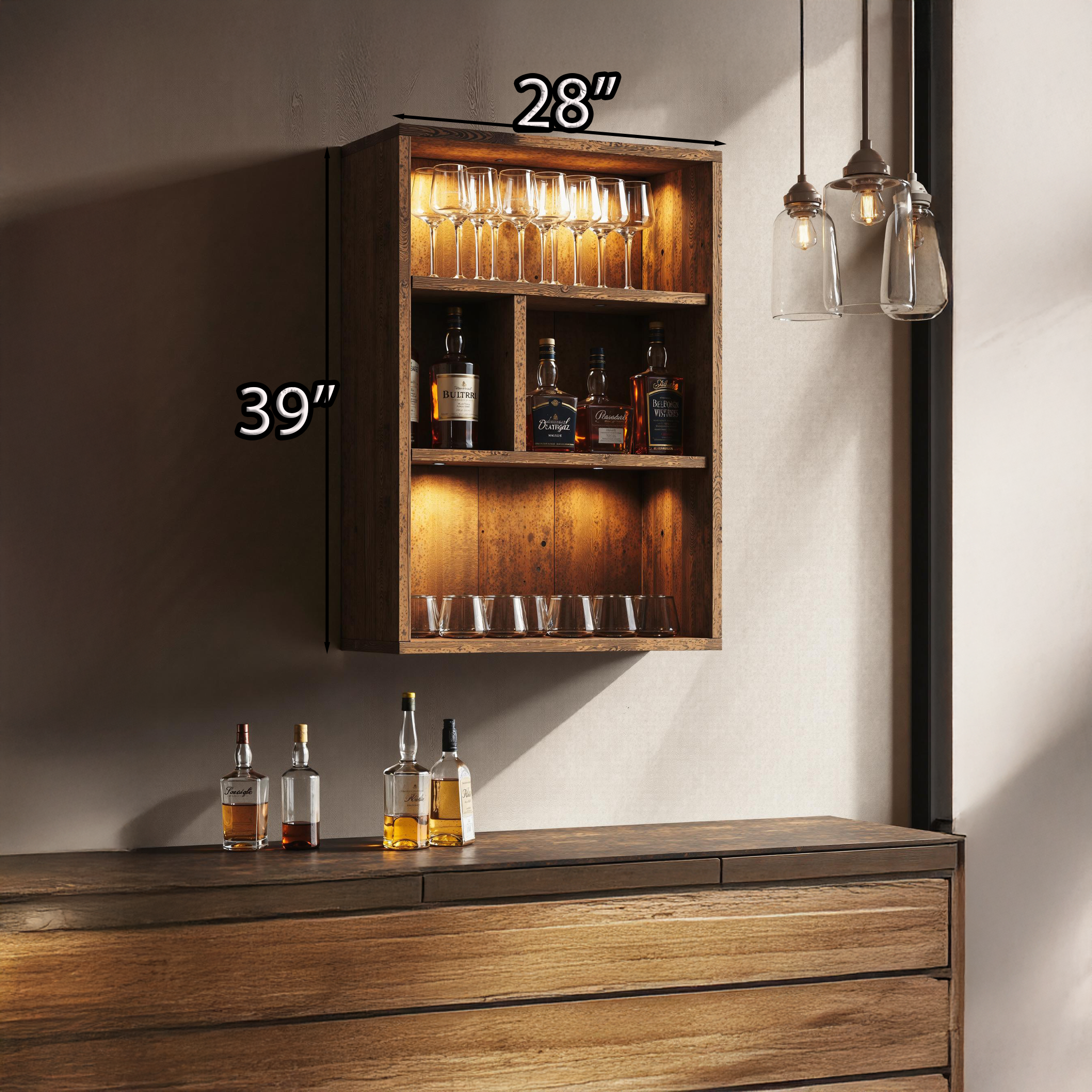 Natural Wood Wine Bar Shelf For A Touch Of Rustic Charm In Your Home SILDTBAR017