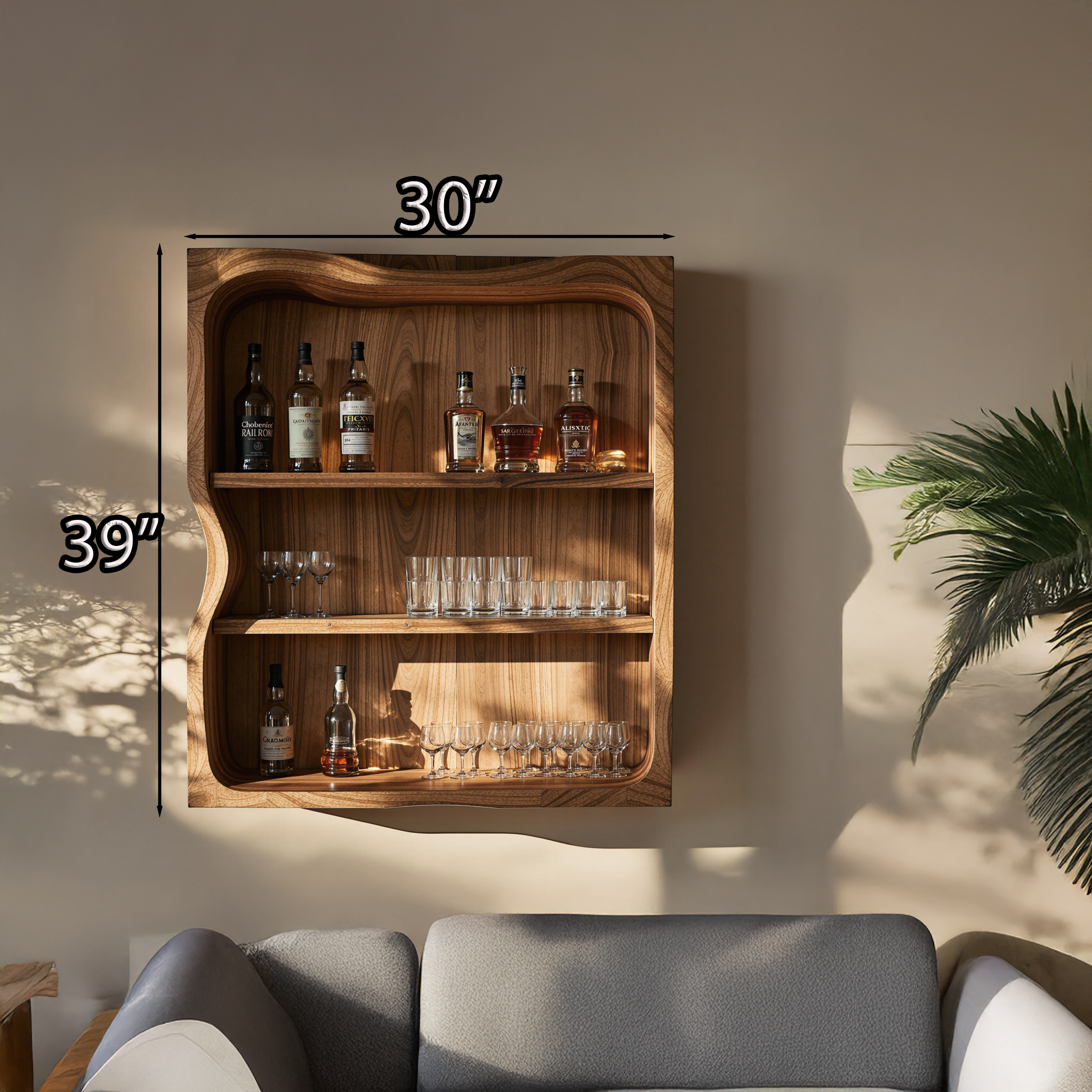 Rustic Natural Wood Wine Bar Shelf For Living Room Or Dining Area SILDTBAR011