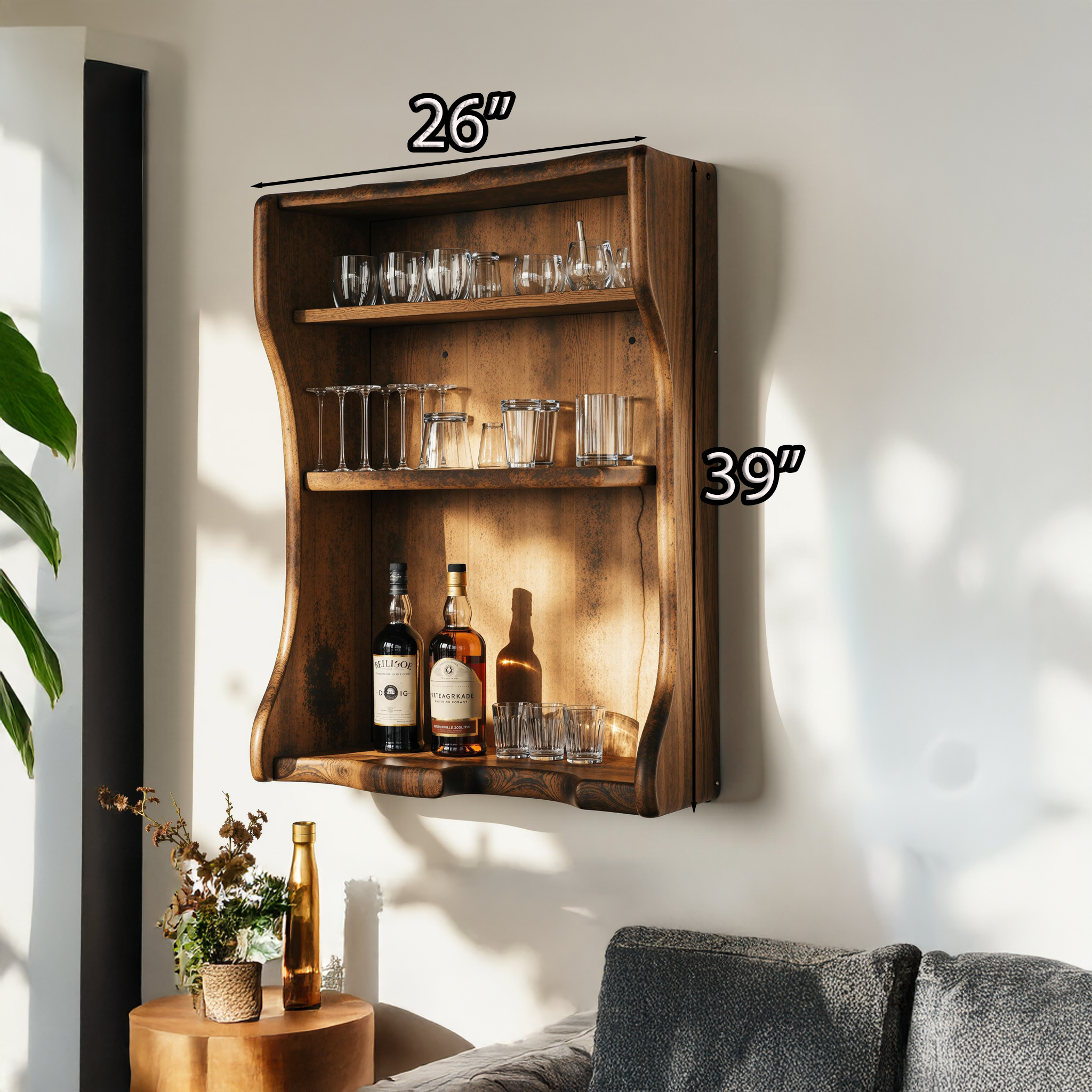 Natural Wood Wine Bar Shelf for a Cozy Home Bar Experience SILDTBAR020