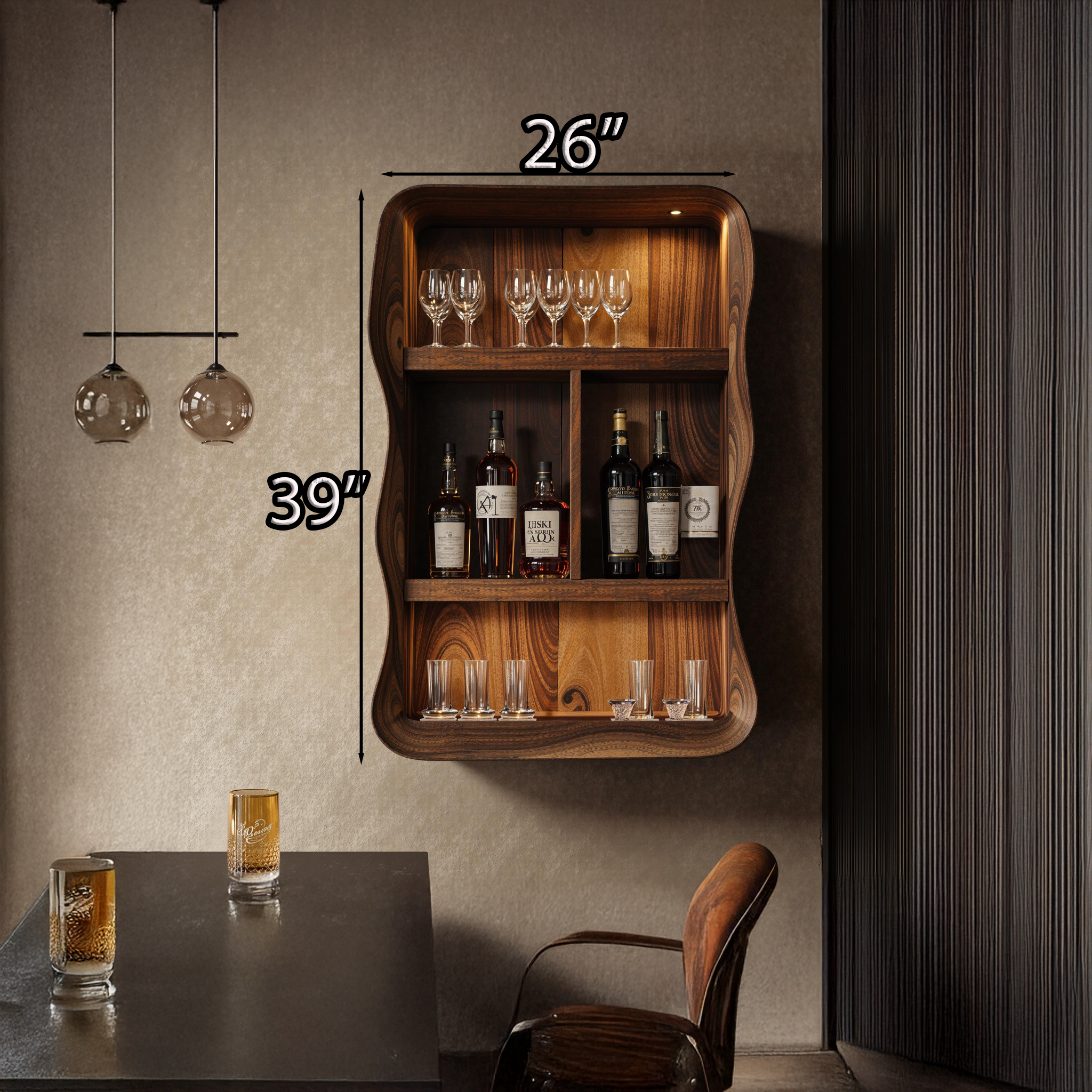 Natural Wood Wine Bar Shelf To Enhance Your Home Bar Area SILDTBAR013