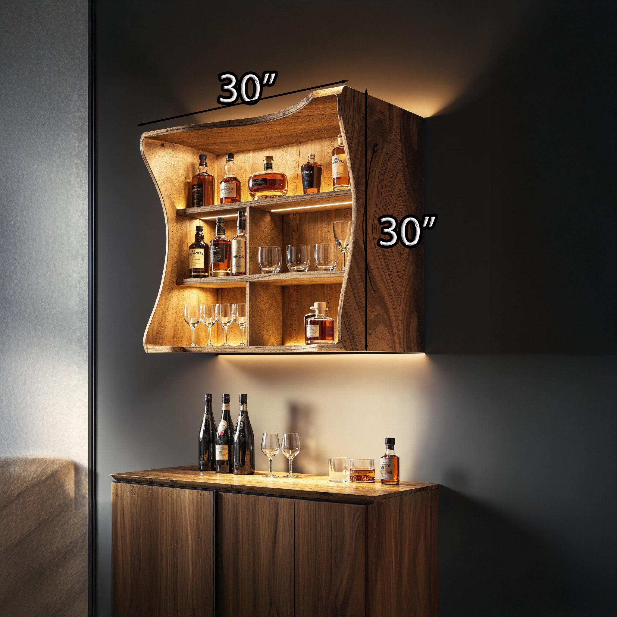 Functional Natural Wood Wine Bar Shelf for Effortless Home Entertaining SILDTBAR019
